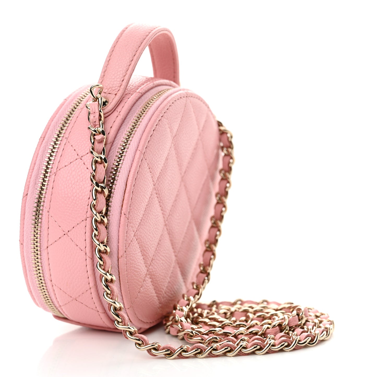 Caviar Quilted Round Handle With Care Vanity With Chain Pink