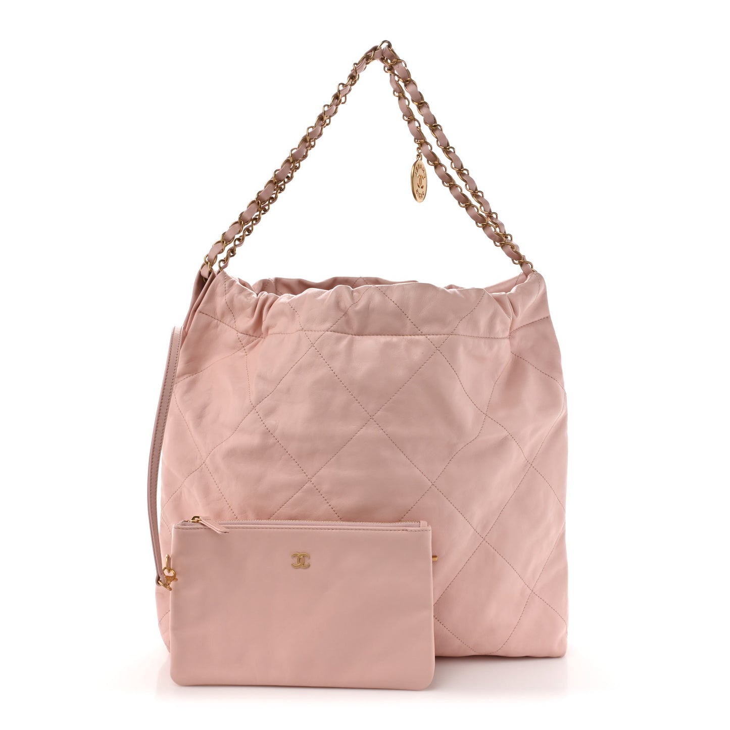 Shiny Calfskin Quilted Chanel 22 Pink