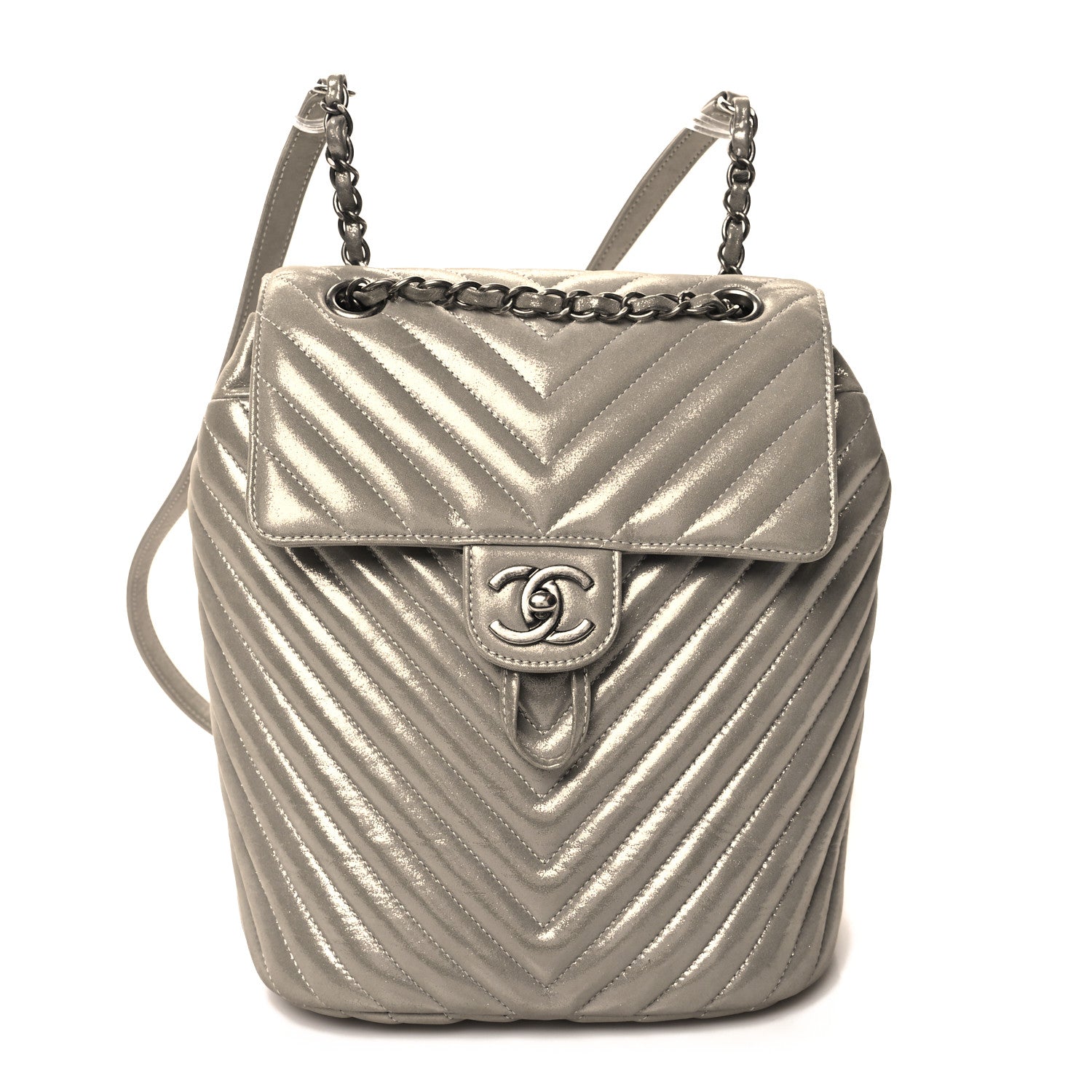 Chanel Iridescent Calfskin Chevron Quilted Small Urban Spirit Backpack Silver 1 of 11
