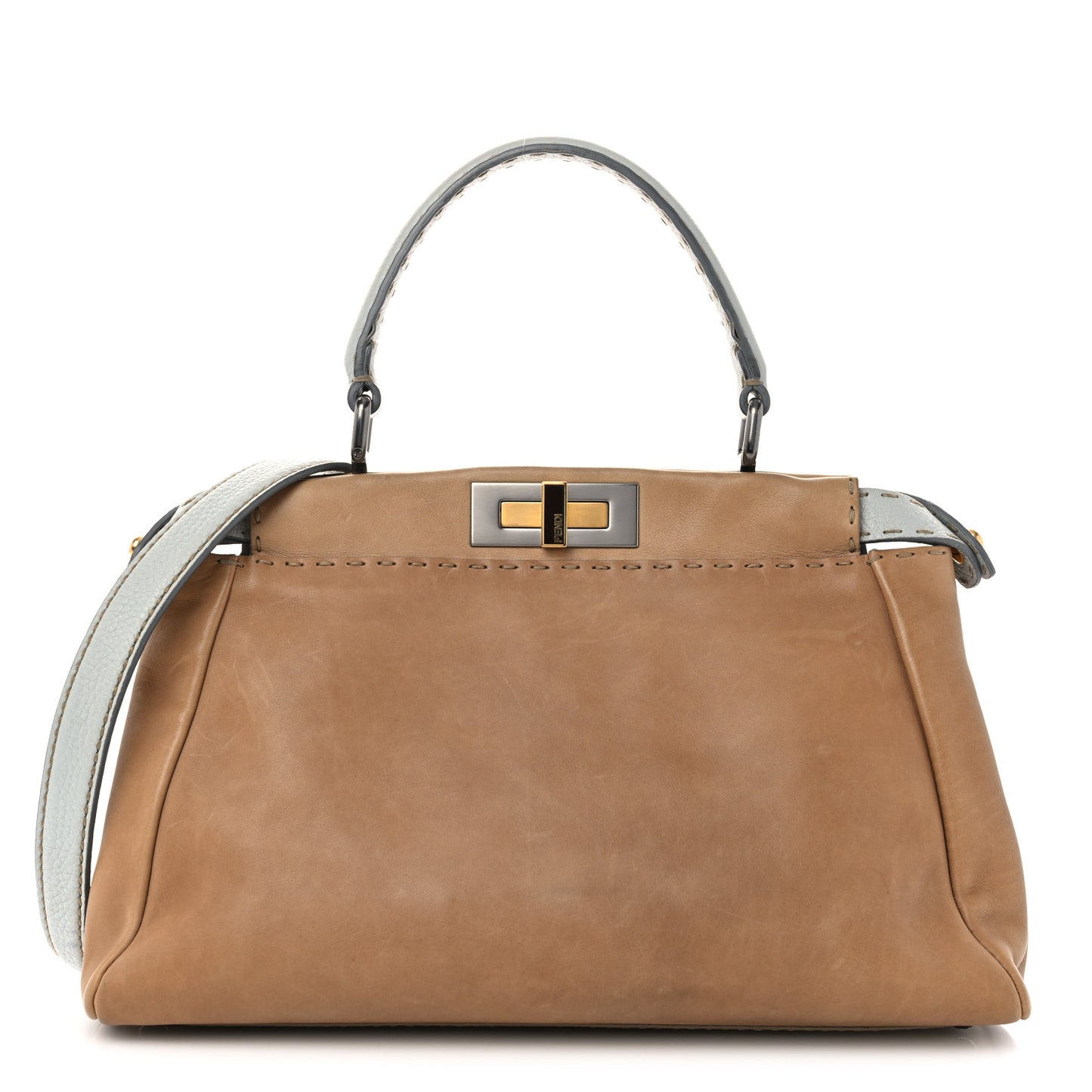 Vitello Saddle Cuoio Romano Selleria Medium Peekaboo Iconic Satchel Fango Acqua
