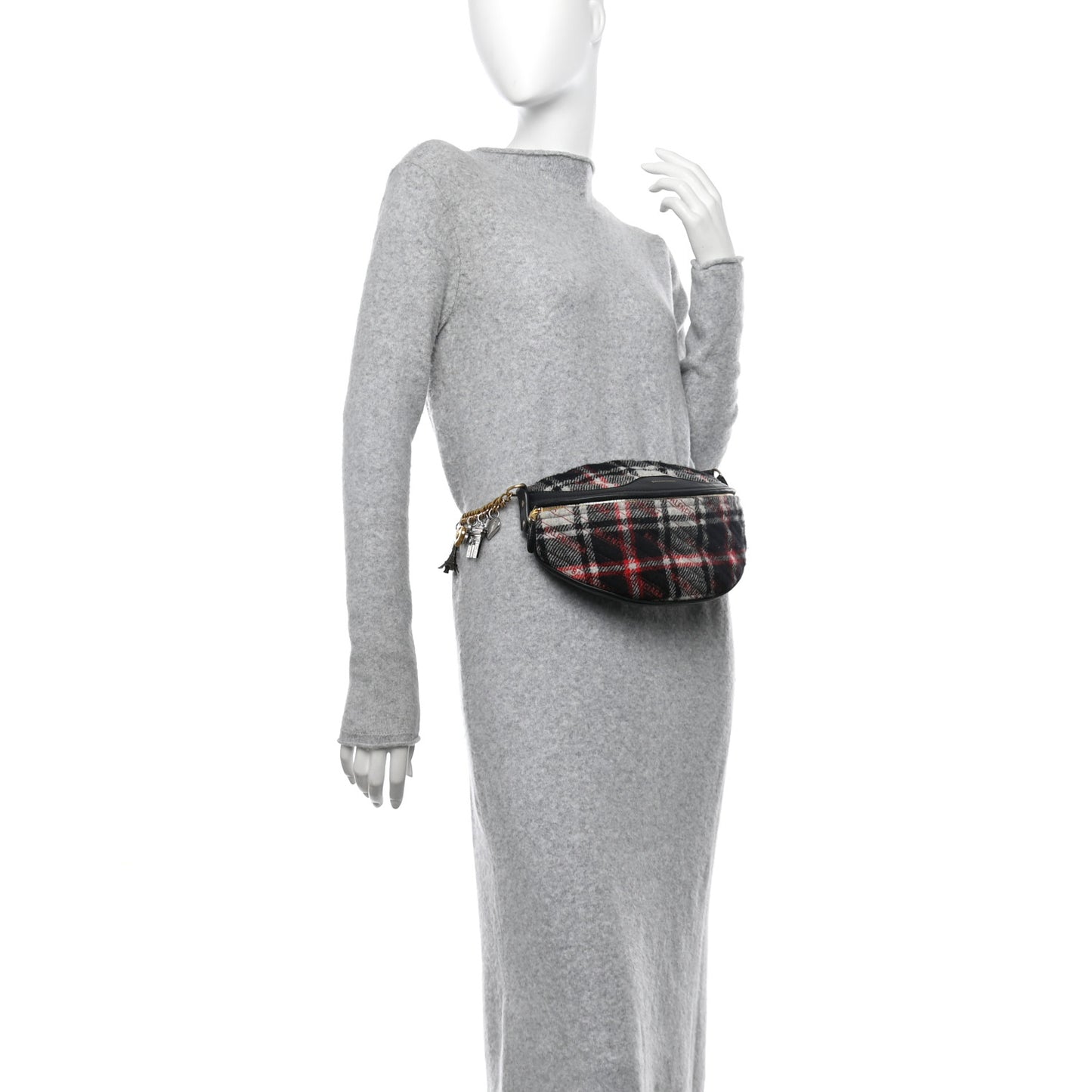 Wool Plaid Diagonal Allover Logo Matelasse XS Souvenir Belt Bag Black White Red