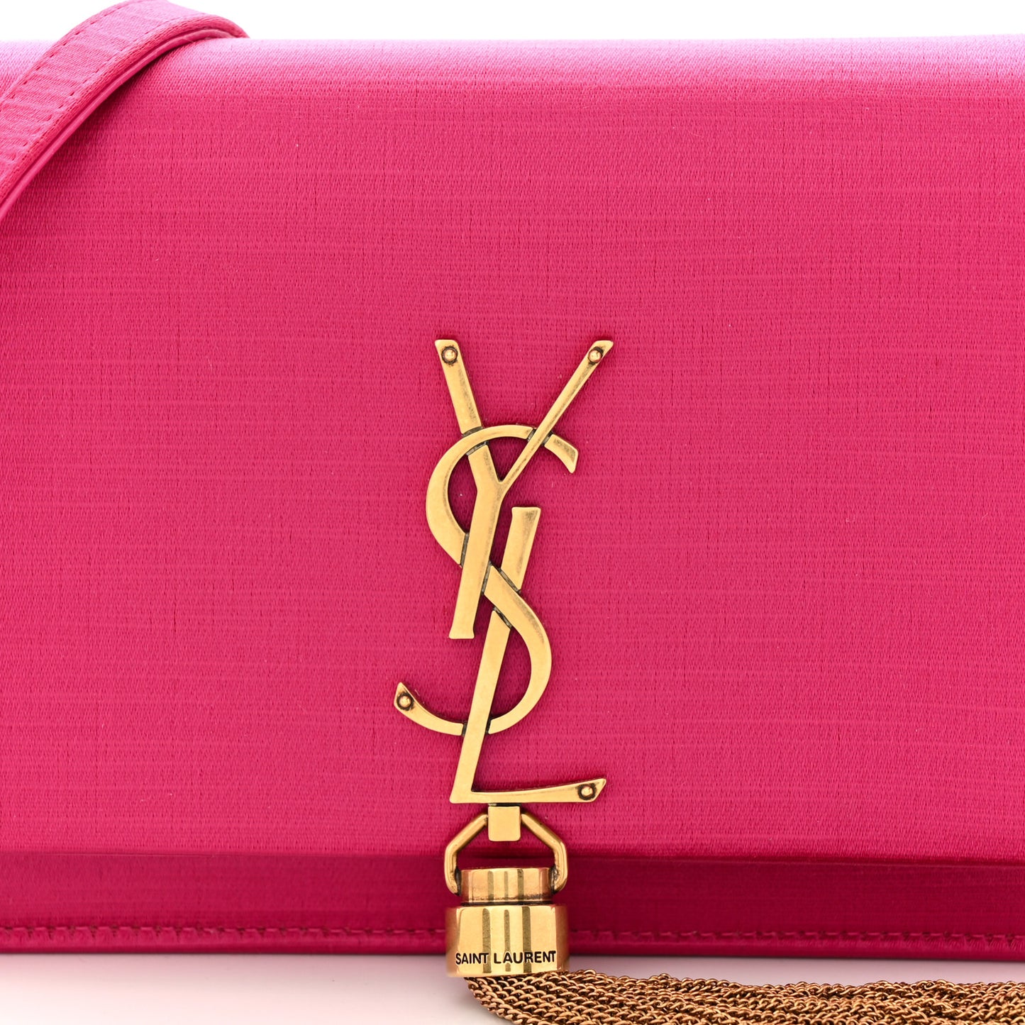 Satin Woven Monogram Kate Tassel Chain Wallet Guava Pink
