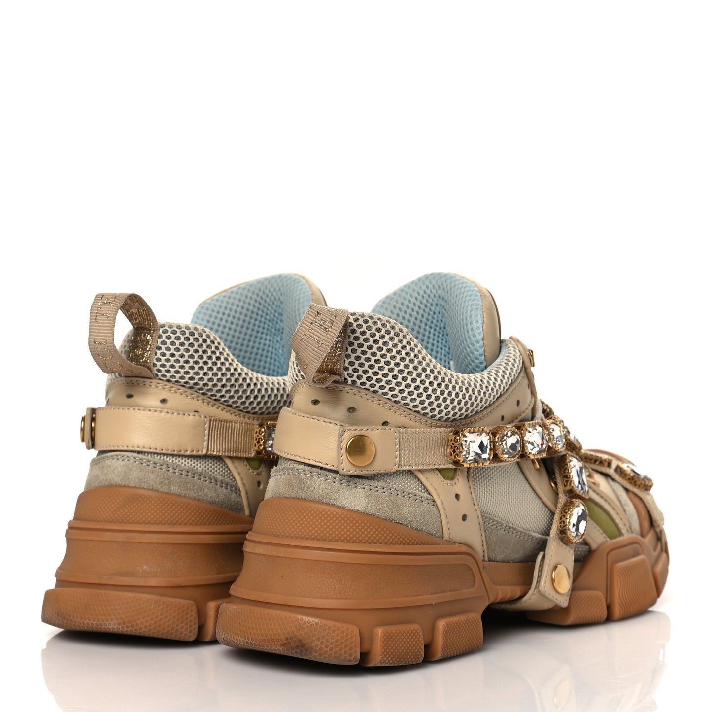 X SEGA Mesh Canvas Calfskin Removable Crystals Flashtrek Sneakers 39 Mystic White Oatmeal Sand Storm