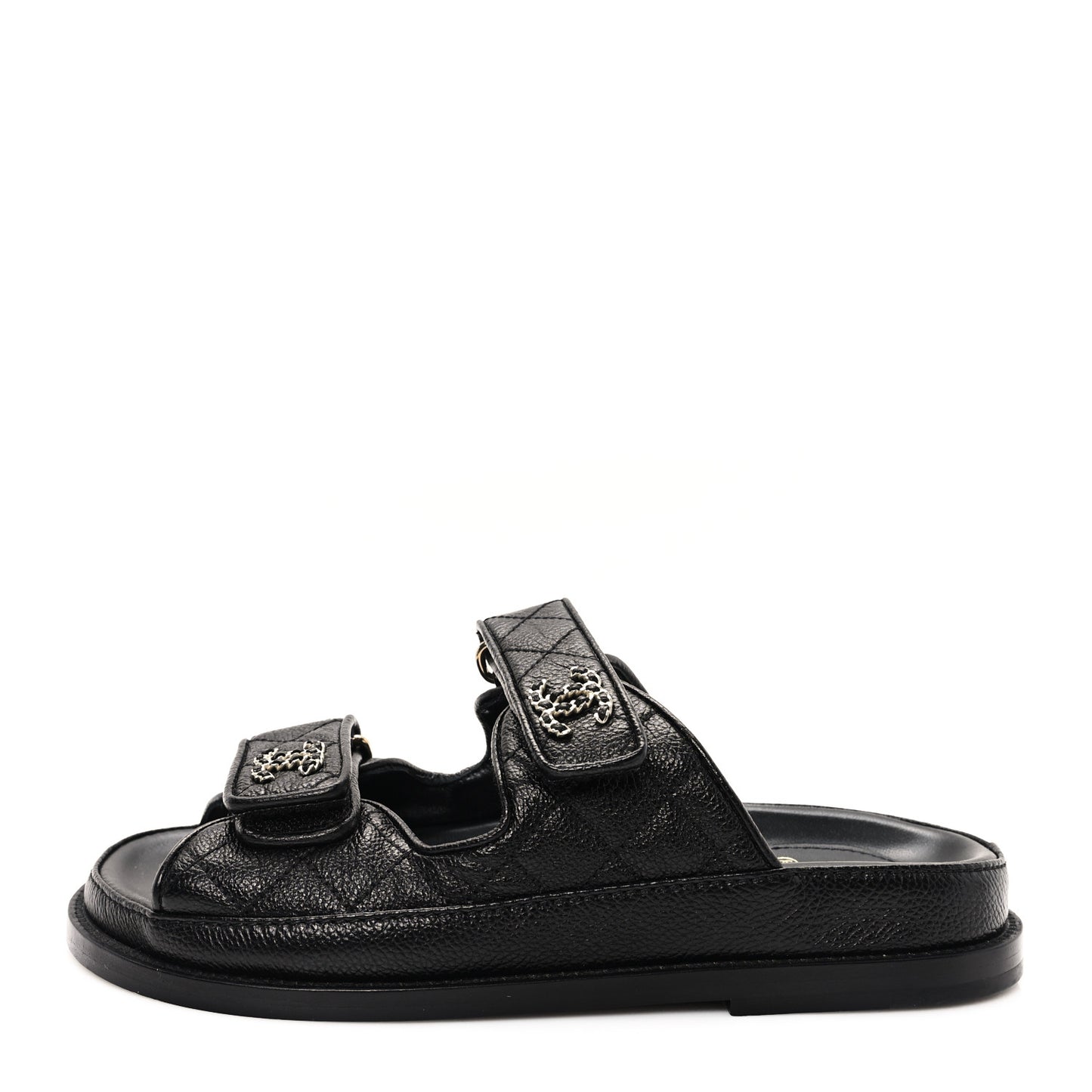 Grained Calfskin Velcro Dad Sandals 35 Black