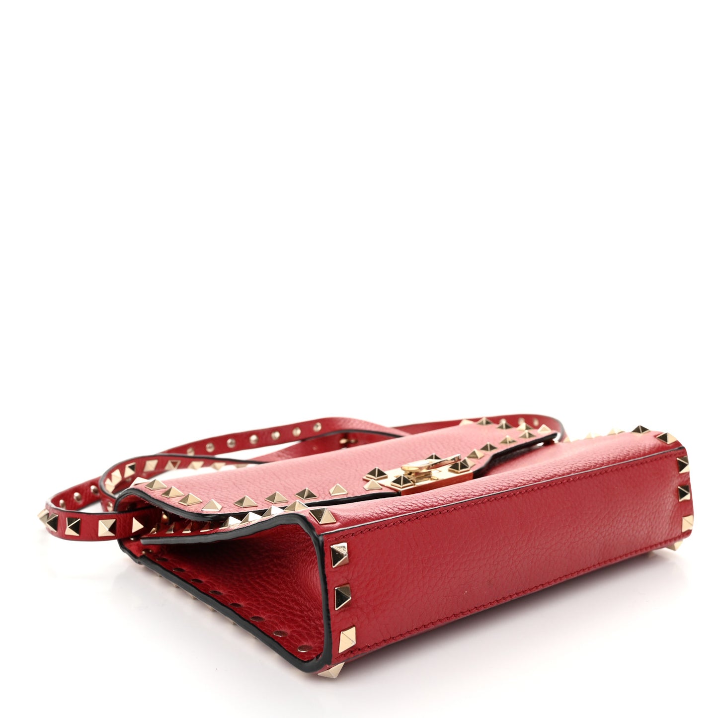 Pebbled Calfskin Medium Rockstud Flip Lock Crossbody Bag Rouge Pur