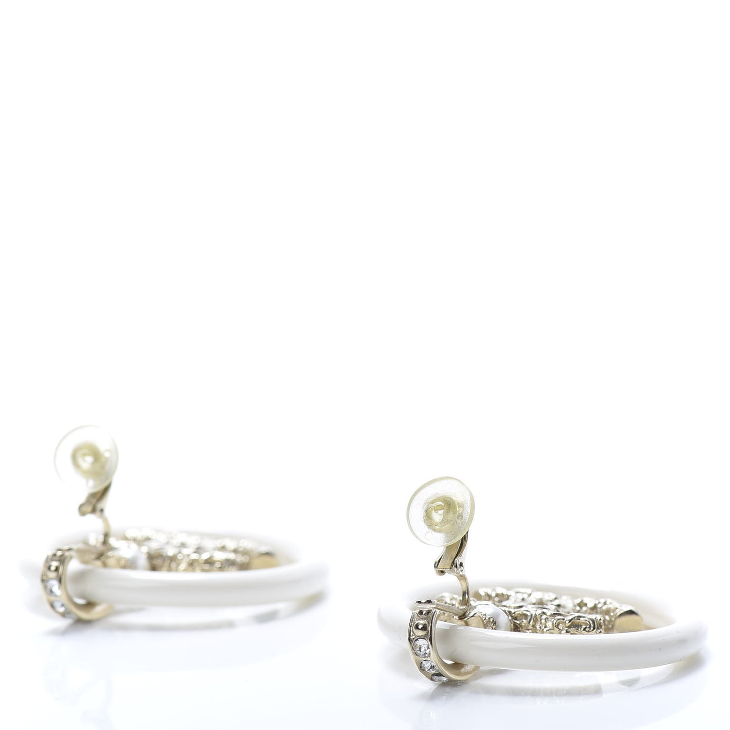 Resin Crystal Pearl CC Drop Earrings White Gold