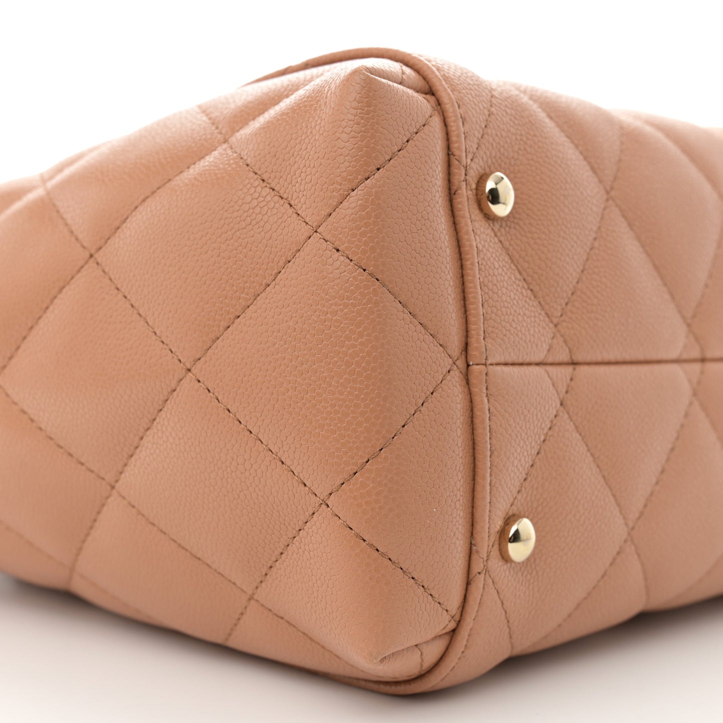 Caviar Quilted Small Shopping Tote Dark Beige