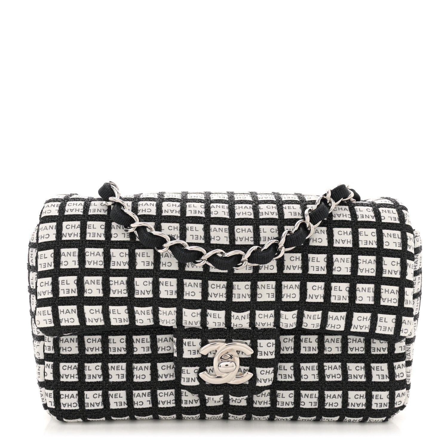 Chanel Ribbon Tweed Mini Rectangular Flap Black Ivory 1697961