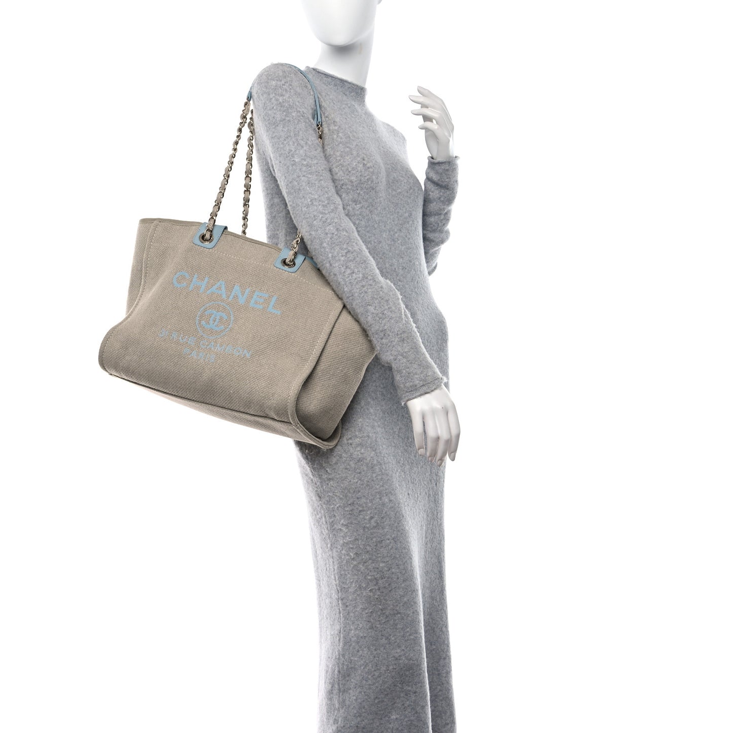 Mixed Fibers Calfskin Medium Deauville Tote Grey Light Blue