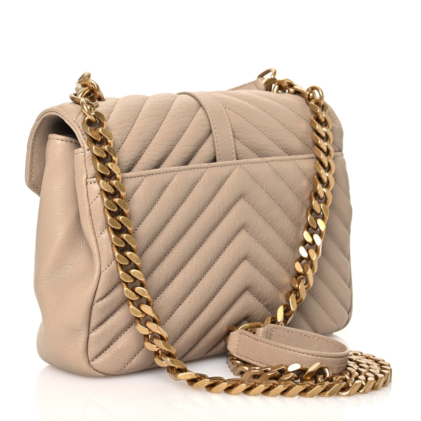 Sheepskin Matelasse Chevron Monogram Medium College Bag Dark Beige