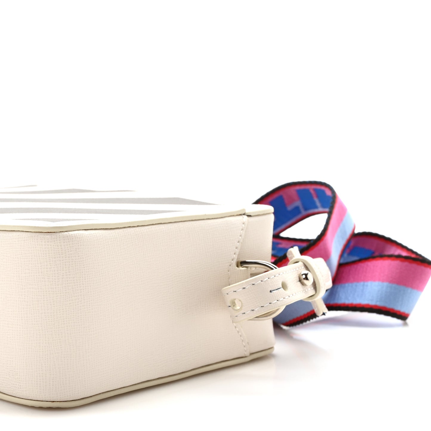 Saffiano Striped Binder Clip Camera Bag White Black Indus