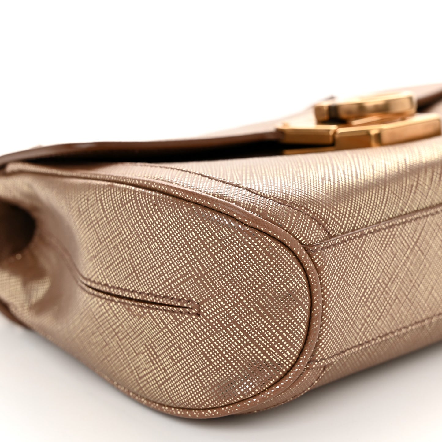 Metallic Hammered Calfskin Gancini Chain Shoulder Bag Brown