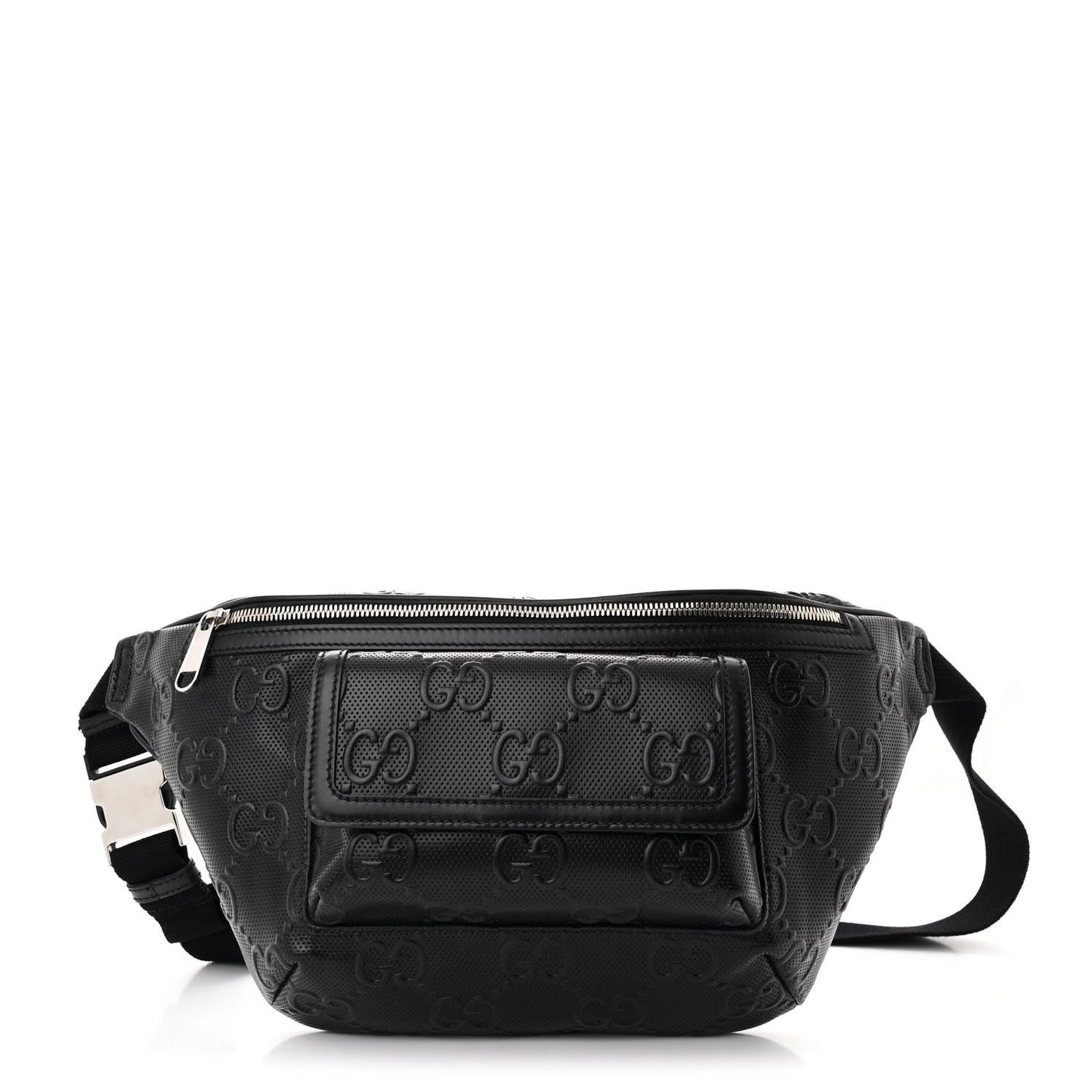 Calfskin GG Tennis Embossed Pocket Belt Bag Black