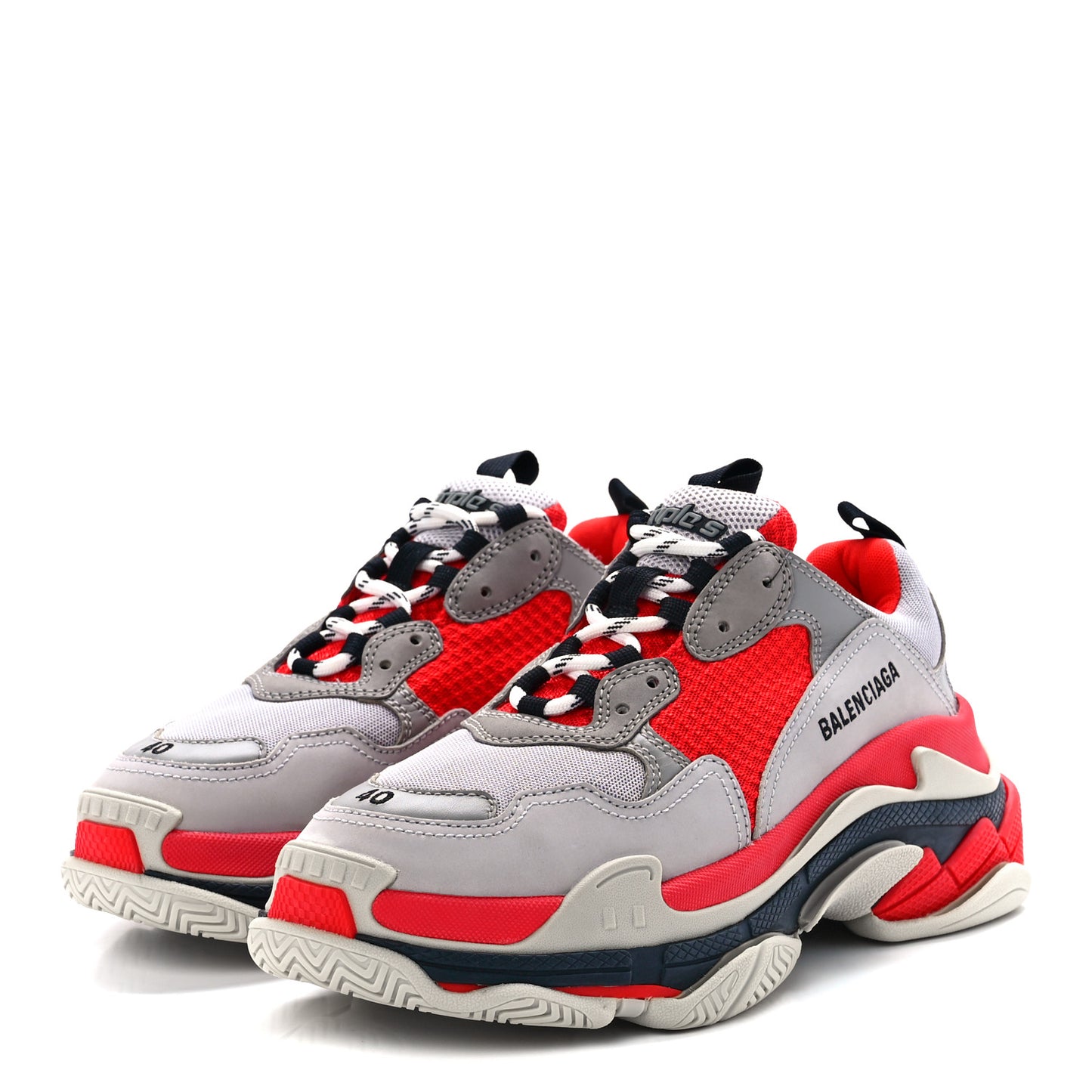 Fabric Mesh Womens Triple S Sneakers 40 Red Grey White