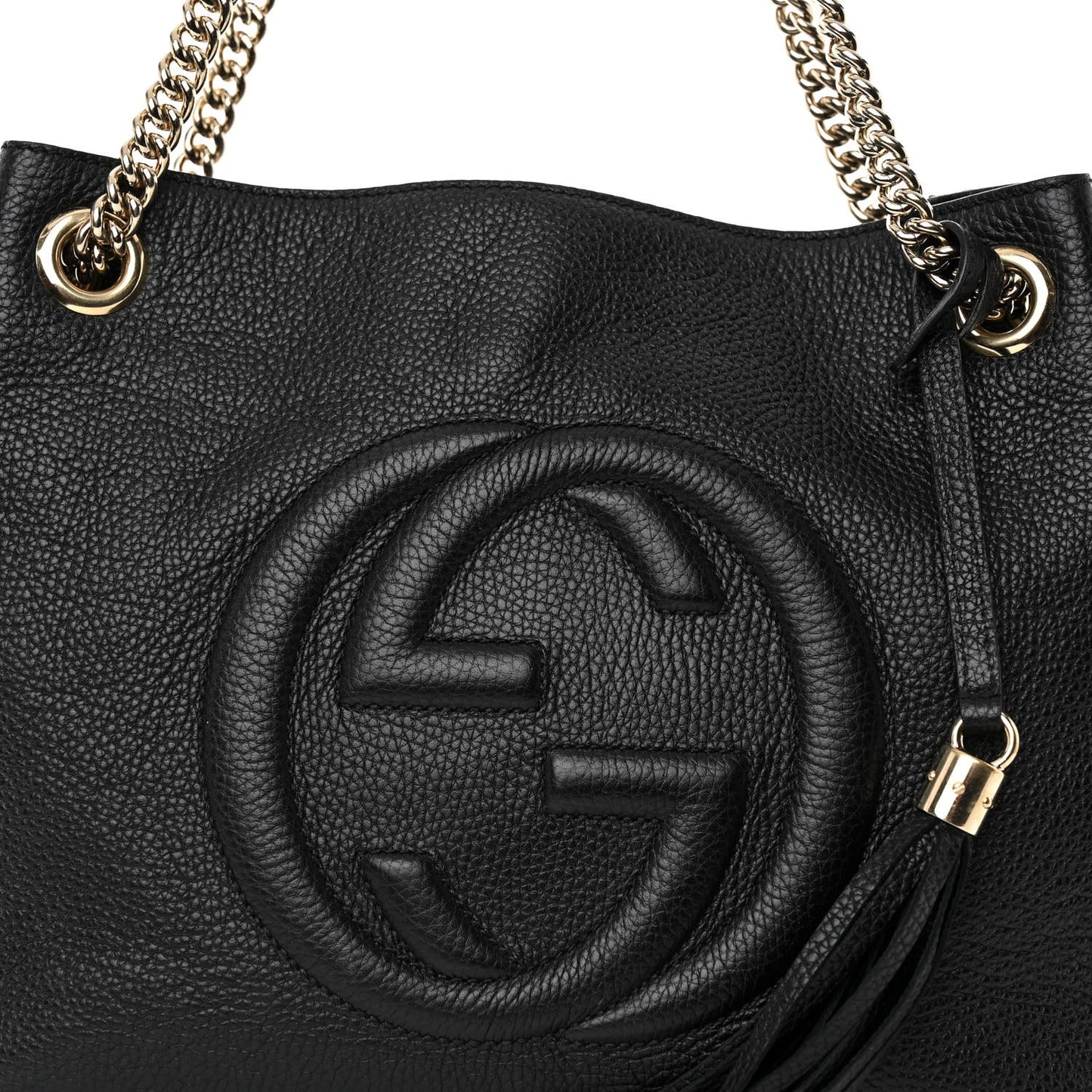 Pebbled Calfskin Medium Soho Chain Shoulder Bag Black