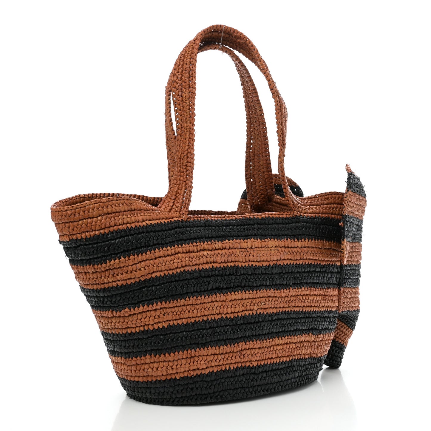 X Paulas Ibiza Raffia Striped Small Elephant Basket Tote Bag Honey Gold Black