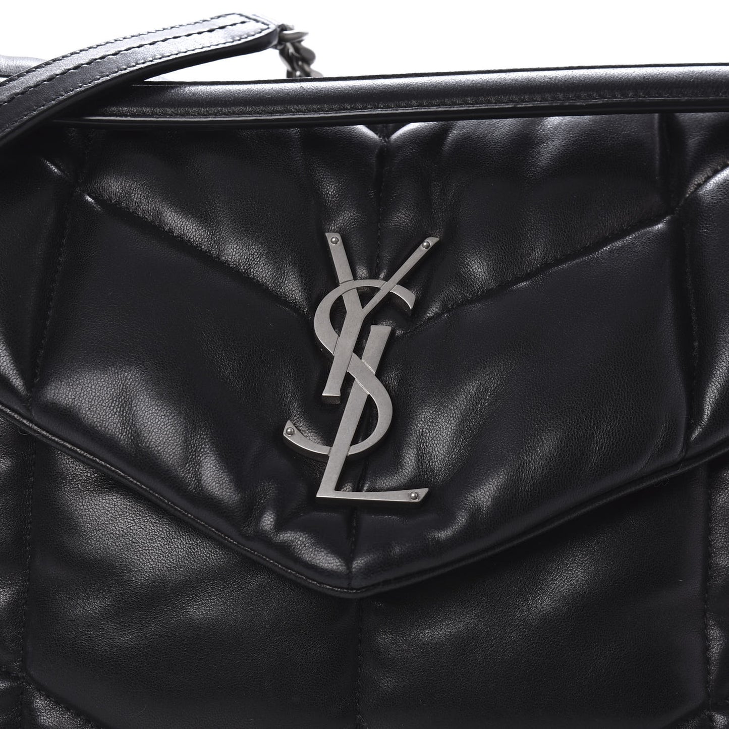 Lambskin Quilted Medium Loulou Puffer Monogram Chain Satchel Black