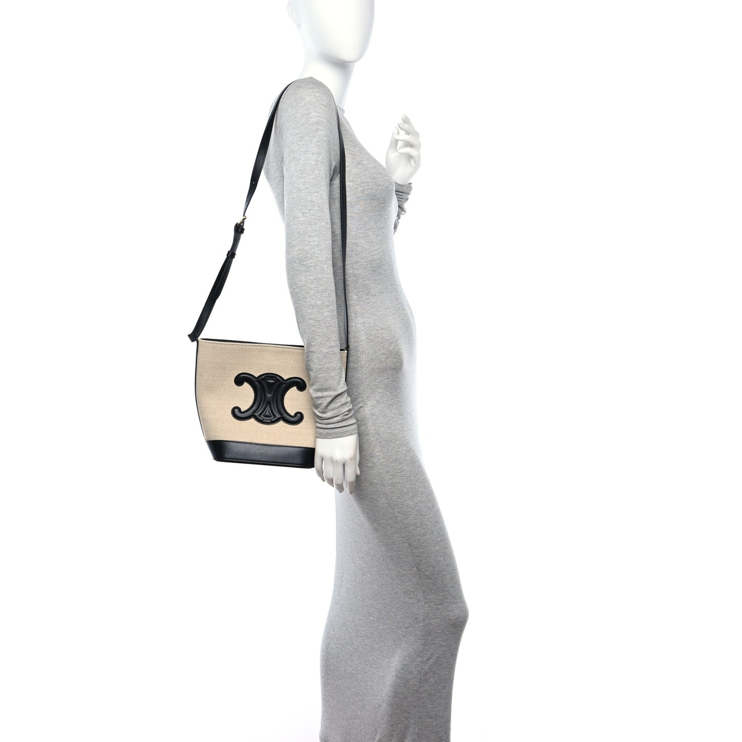 Canvas Calfskin Triomphe Small Bucket Bag Vanilla Black