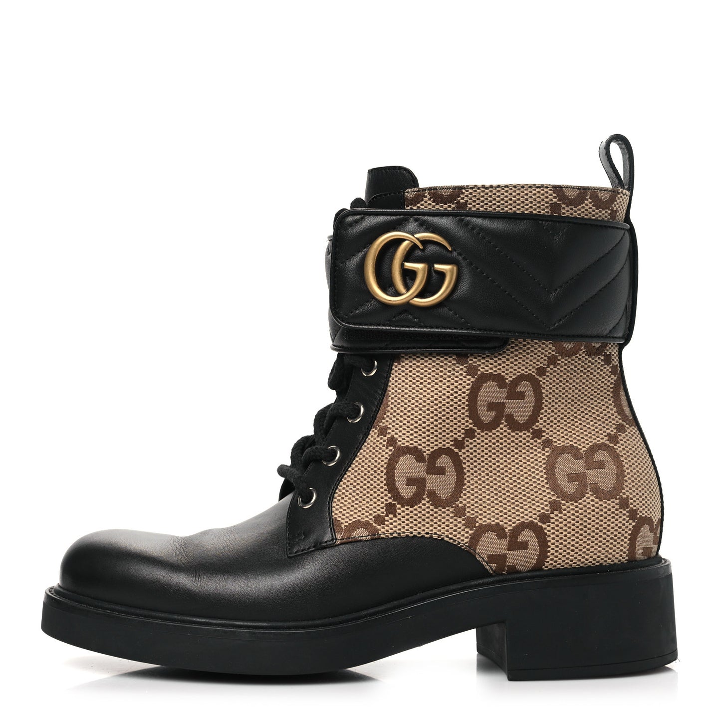 Flores Calfskin Monogram Maxi GG Nappa Matelasse Double G 40mm Ankle Boots 39 Black Camel Ebony