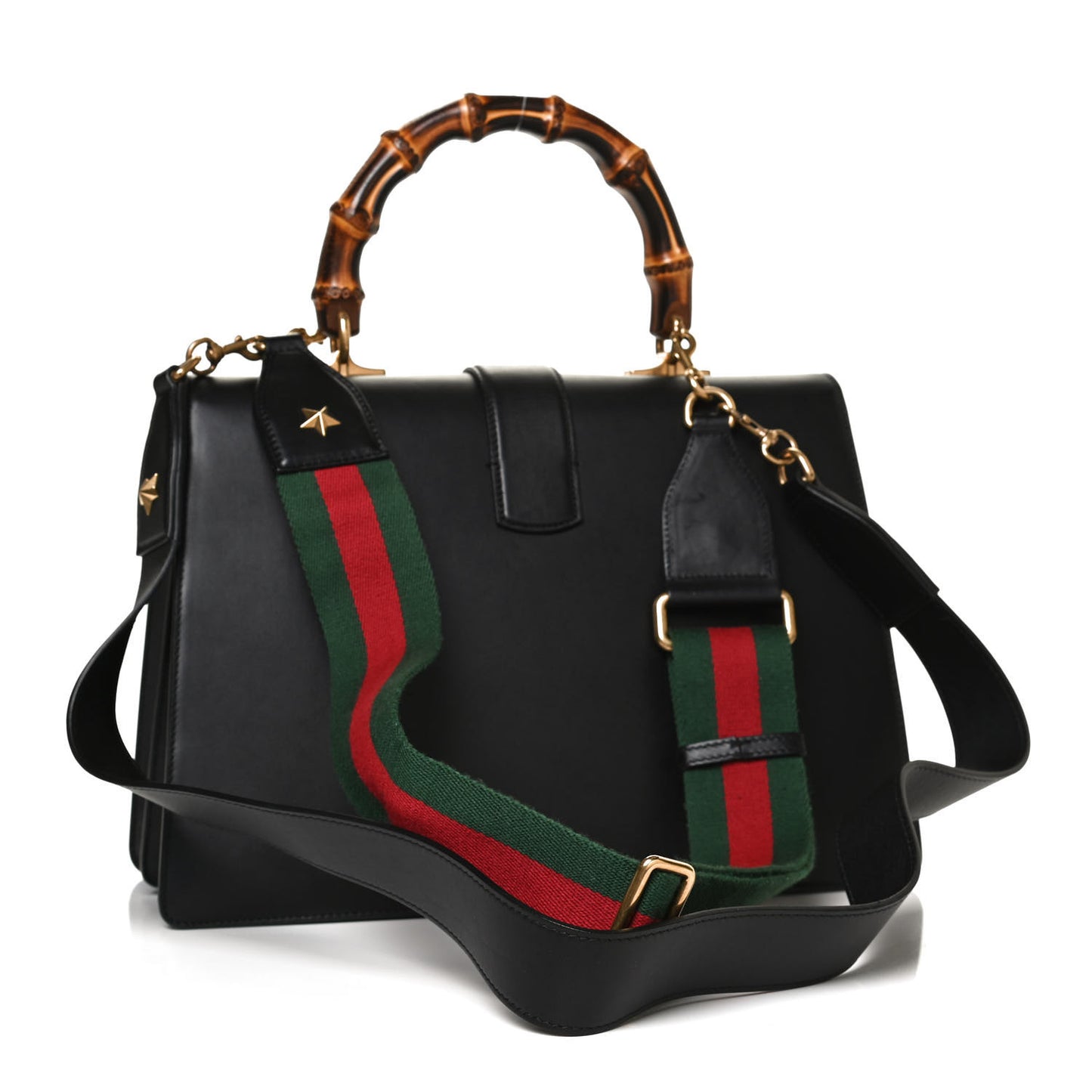 Moon Calfskin Web Large Dionysus Bamboo Top Handle Bag Black