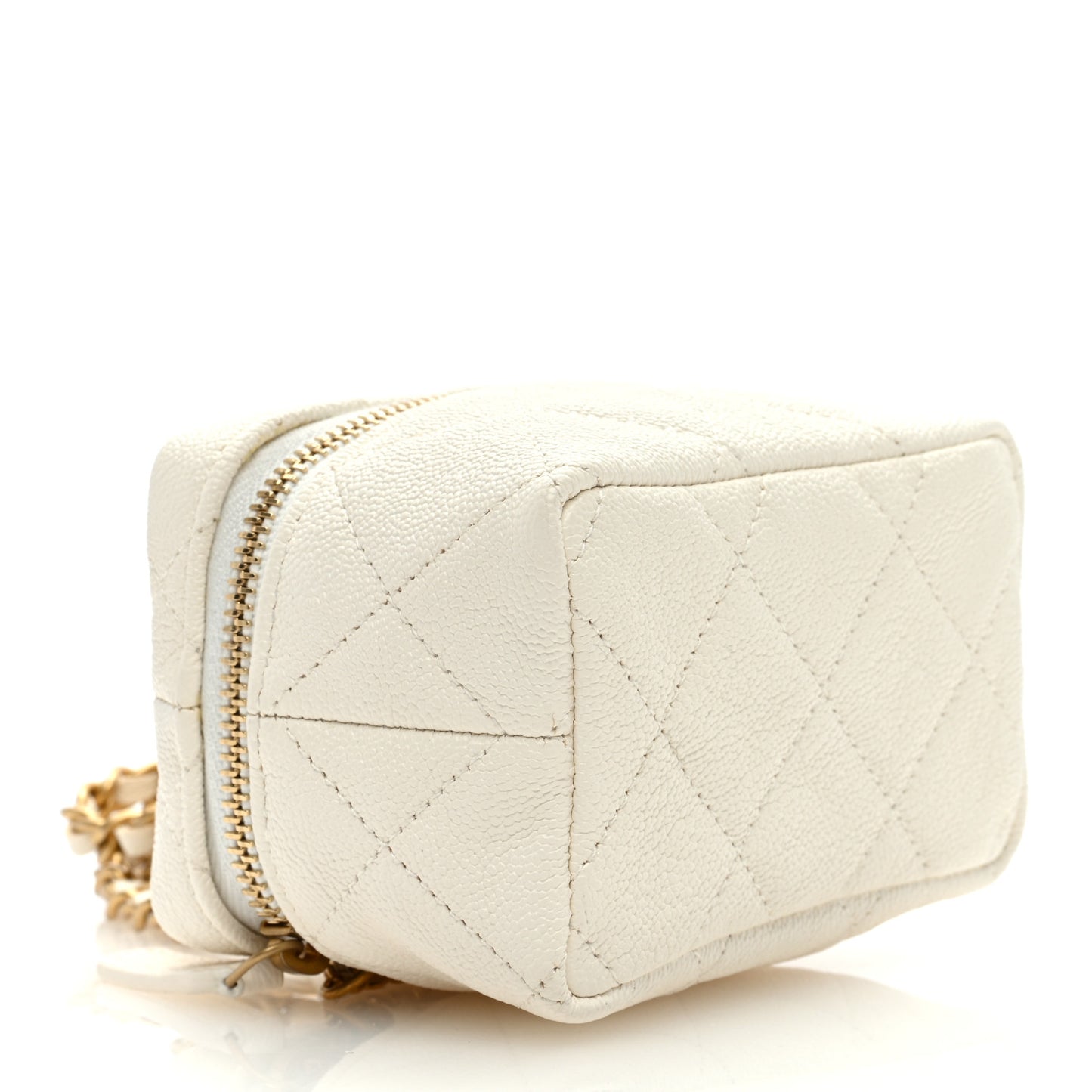 Caviar Quilted Mini Top Handle Vanity With Chain White