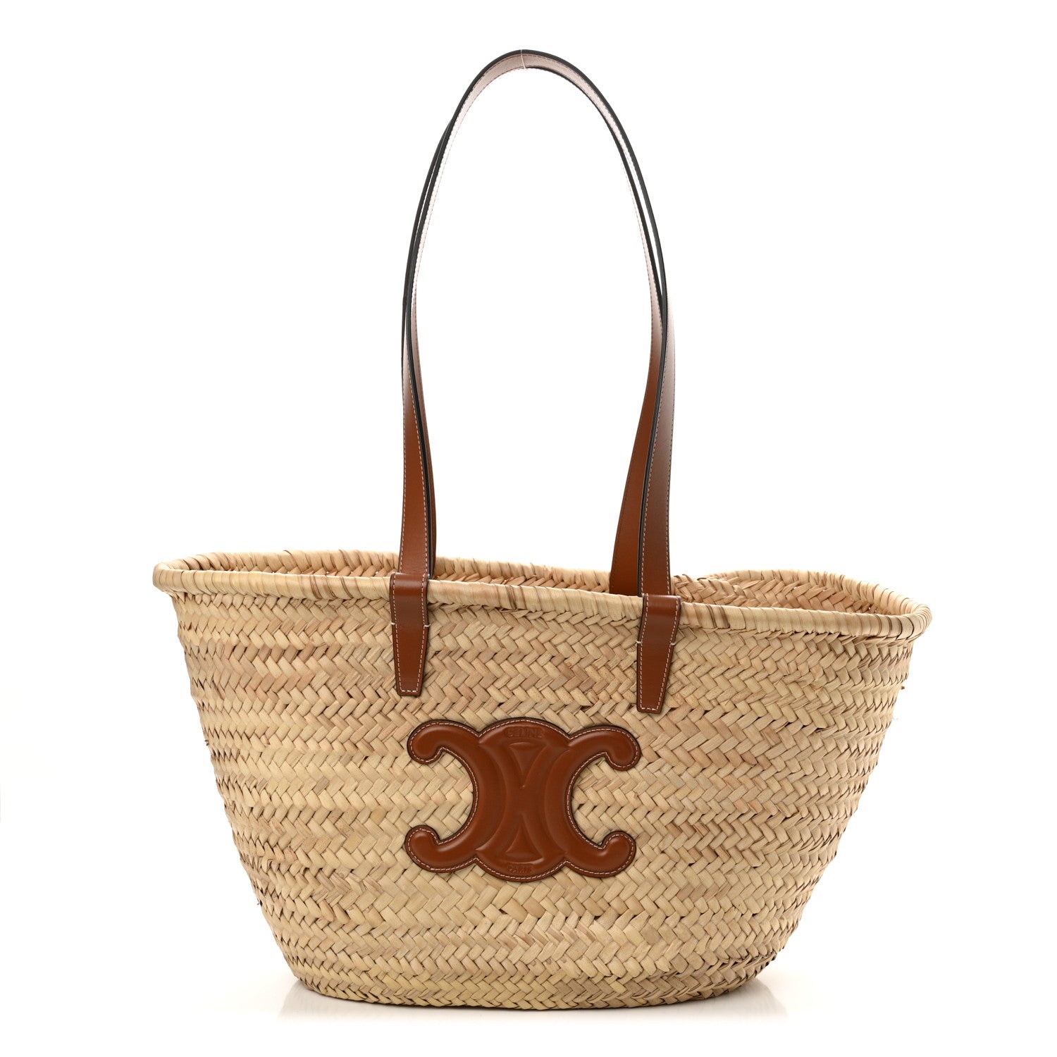 Celine Raffia Calfskin Triomphe Medium Panier Tan 1 of 15