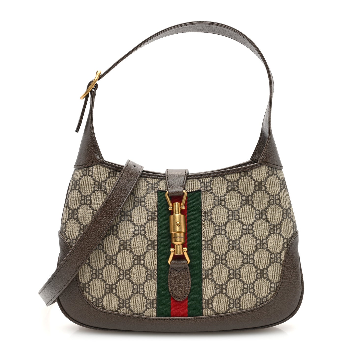 X BALENCIAGA BB Supreme Monogram Calfskin Web Small Jackie 1961 Hobo Beige Ebony