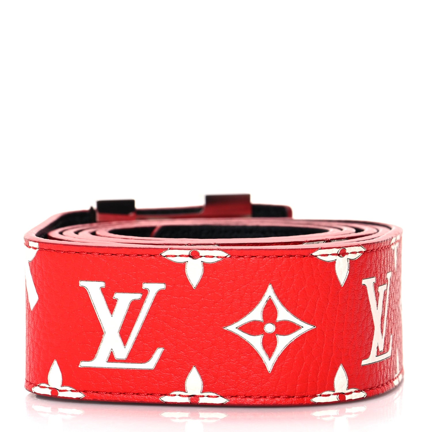 Louis Vuitton X SUPREME Calfskin Monogram 40mm LV Initiales Belt 110 44 Red 2 of 6