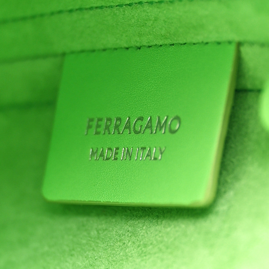 SALVATORE FERRAGAMO Soft Calfskin Mini Gancini Hobo Lime