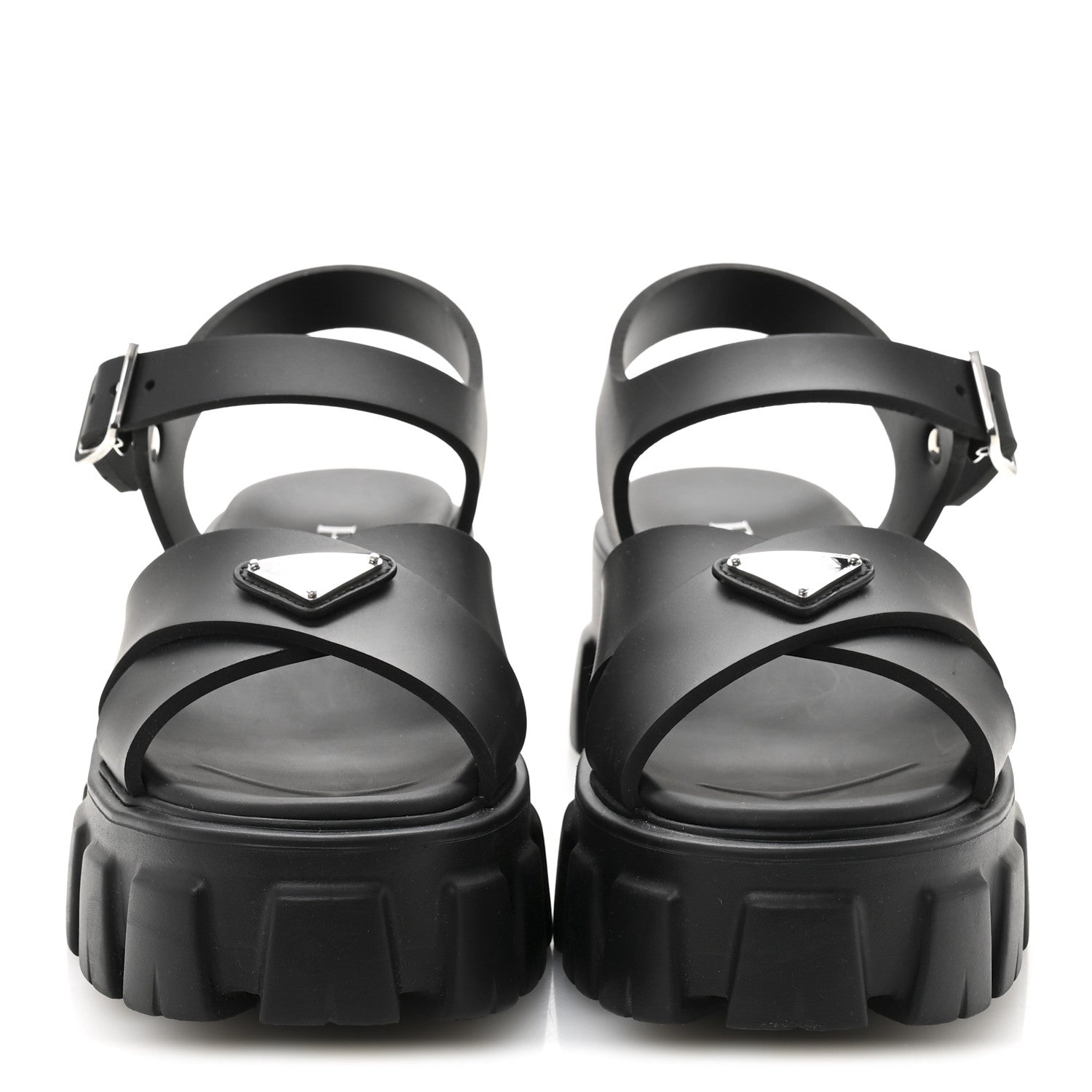 Prada Foam Rubber Triangle Logo Monolith 55mm Sandals 38 Black 3 of 11