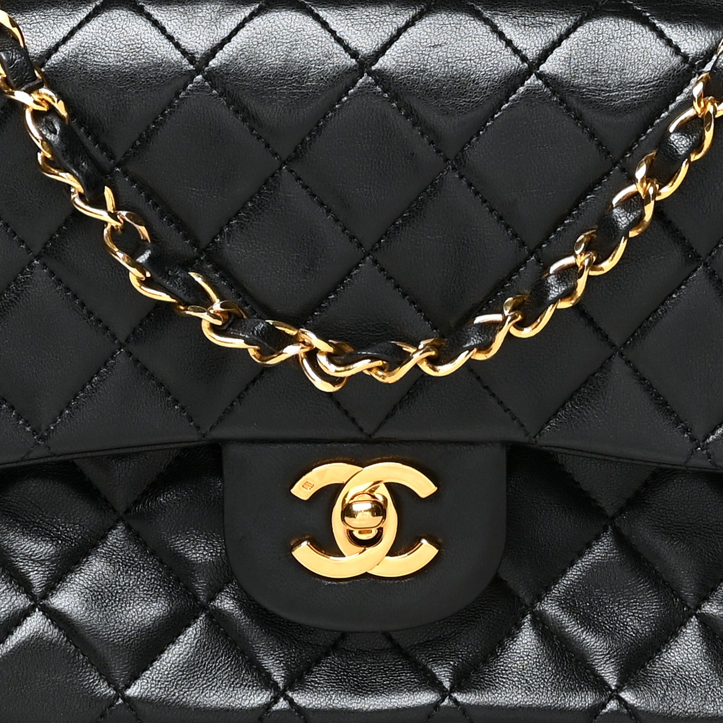 Lambskin Quilted Medium Double Flap Black