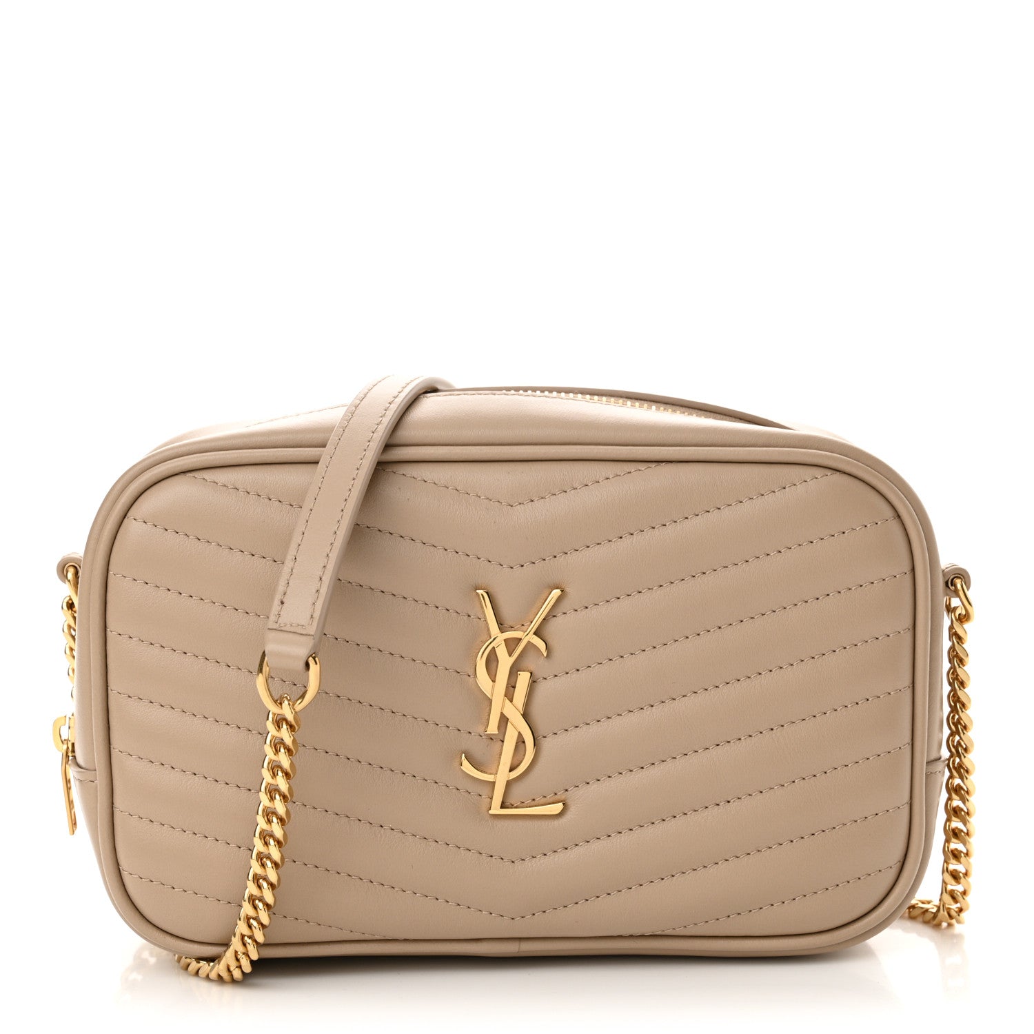 Saint Laurent Calfskin Matelasse Monogram Mini Lou Camera Bag Dark Beige 1 of 10