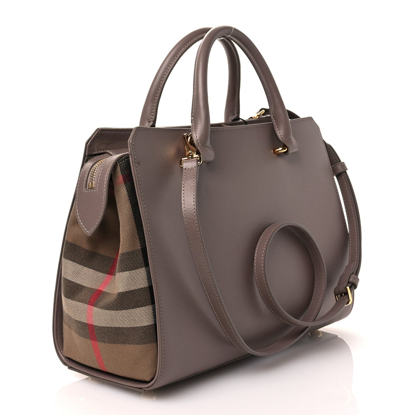 Calfskin Mega Check Small Banwell Tote Grey Mink