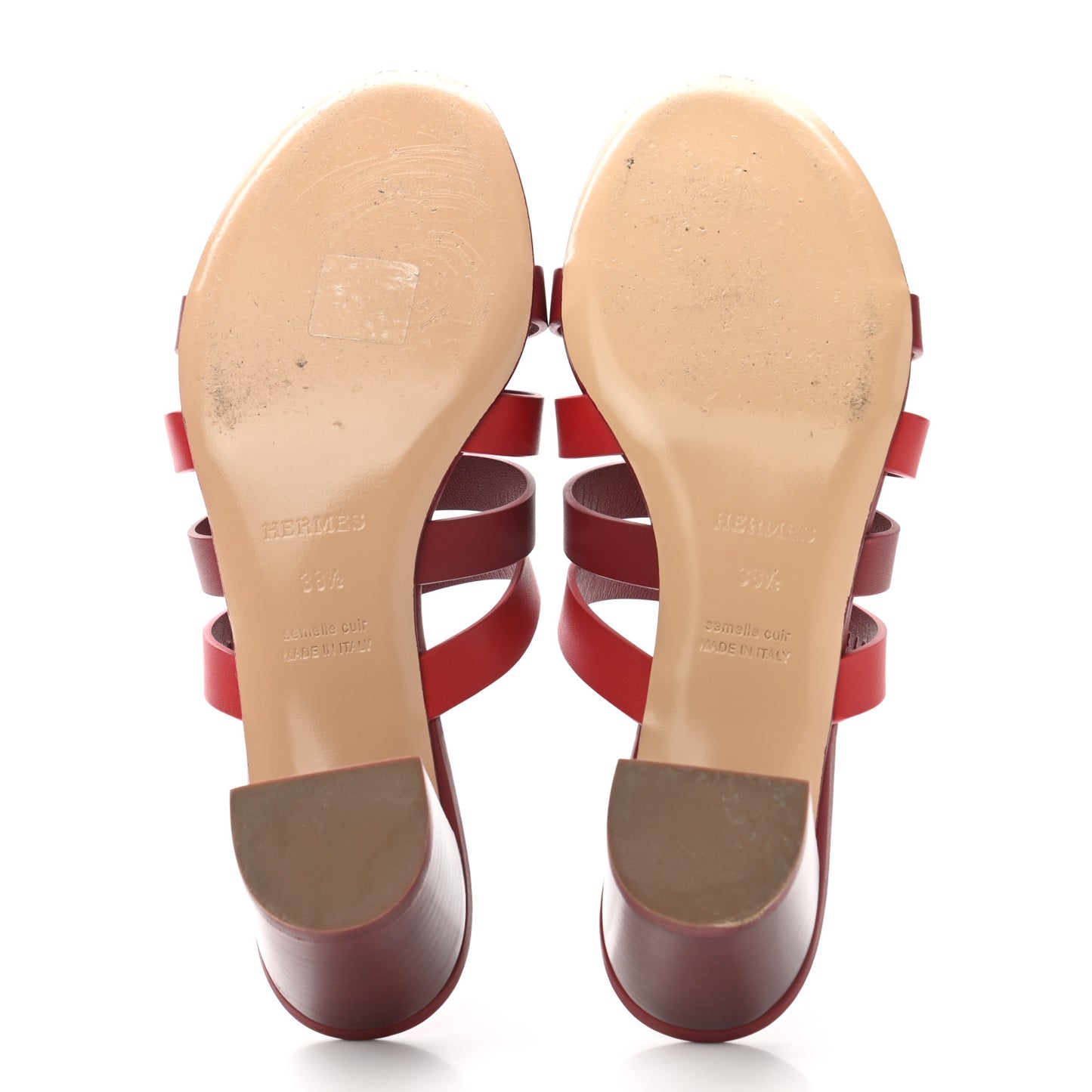 Calfskin Amica Sandals 38.5 Rouge Grenat Orange Solaire