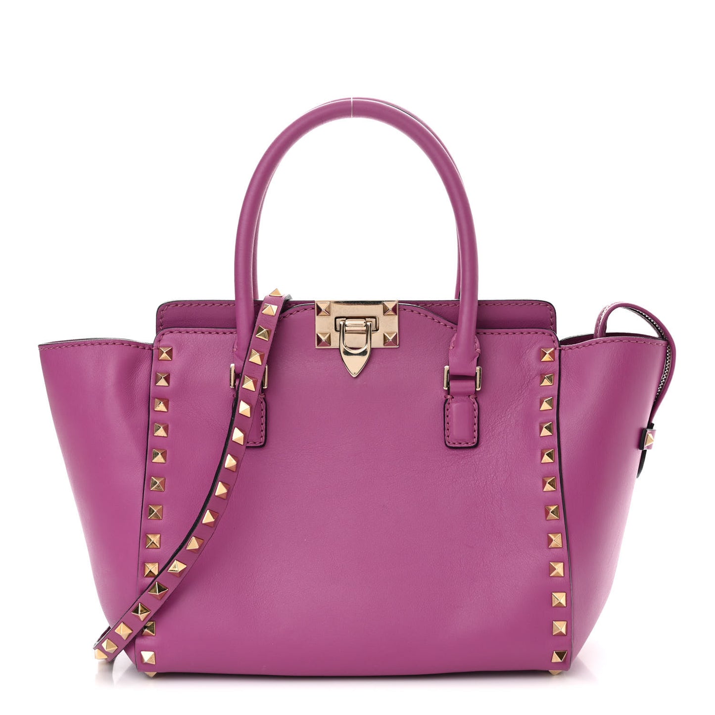Vitello Small Rockstud Double Handle Tote Purple Violet