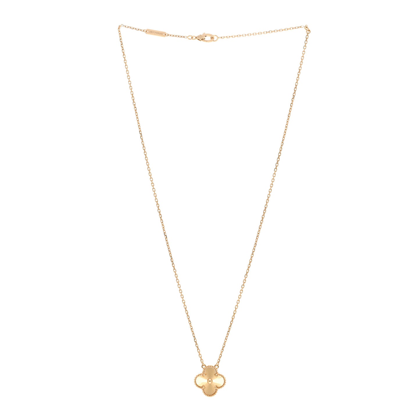 18K Yellow Gold Guilloche Vintage Alhambra Pendant Necklace