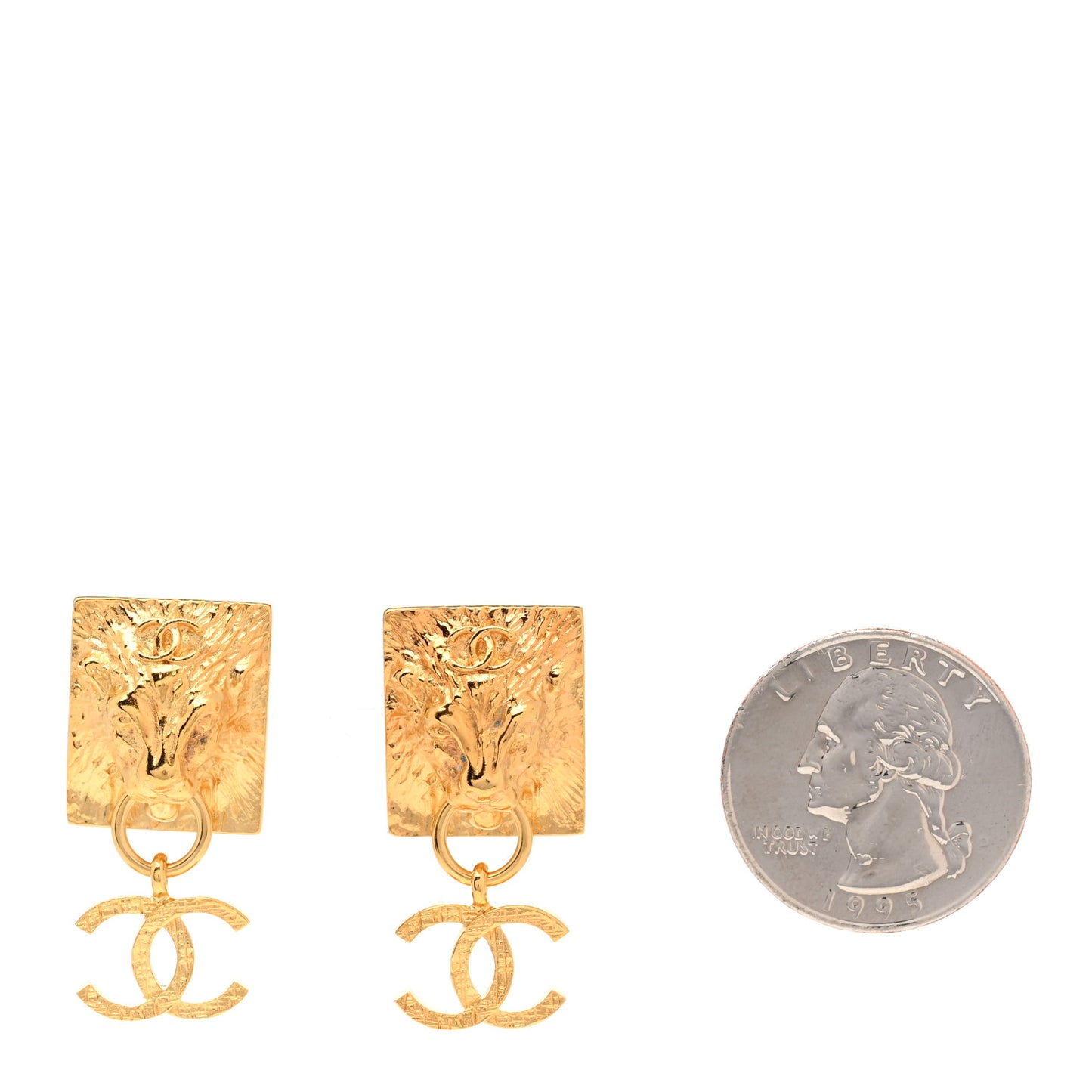 Metal CC Lion Earrings Gold