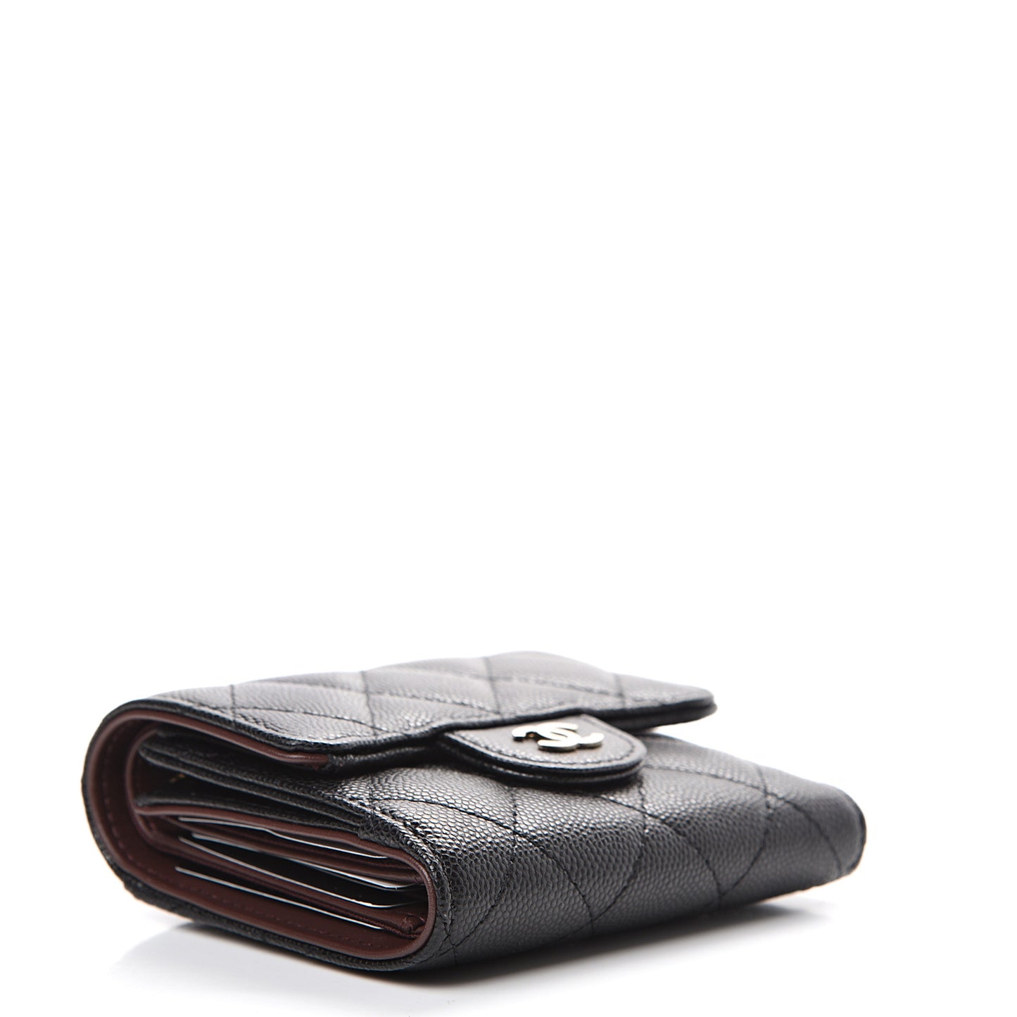 Caviar Quilted Compact Flap Wallet Black