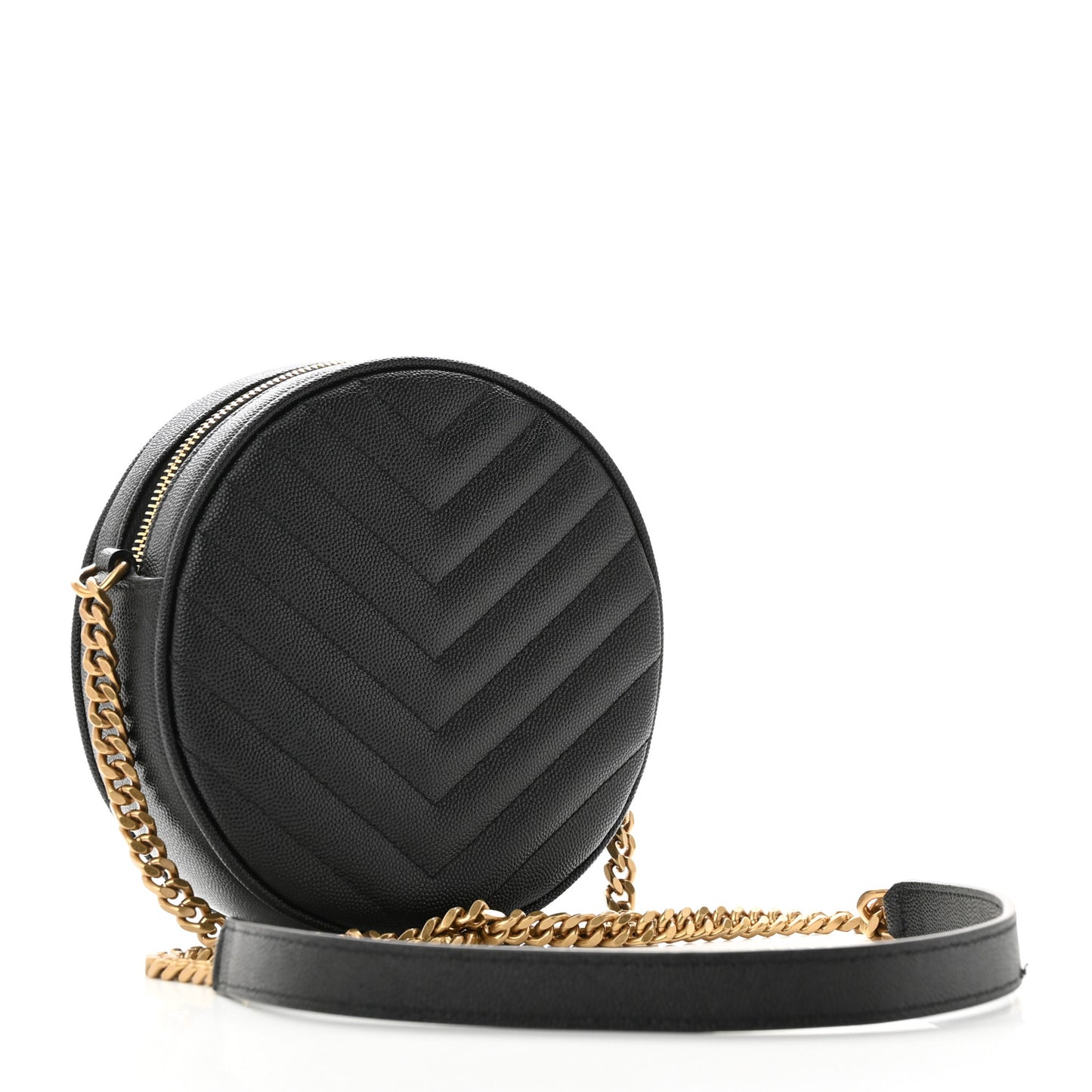 Grain De Poudre Matelasse Chevron Quilted Round Vinyle Camera Bag Black