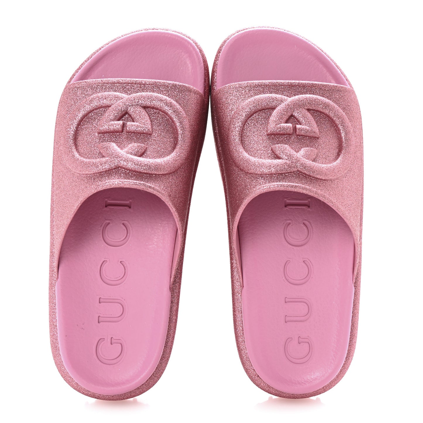 Glitter Rubber Womens Interlocking G Platform 42mm Slide Sandals 37 Rose