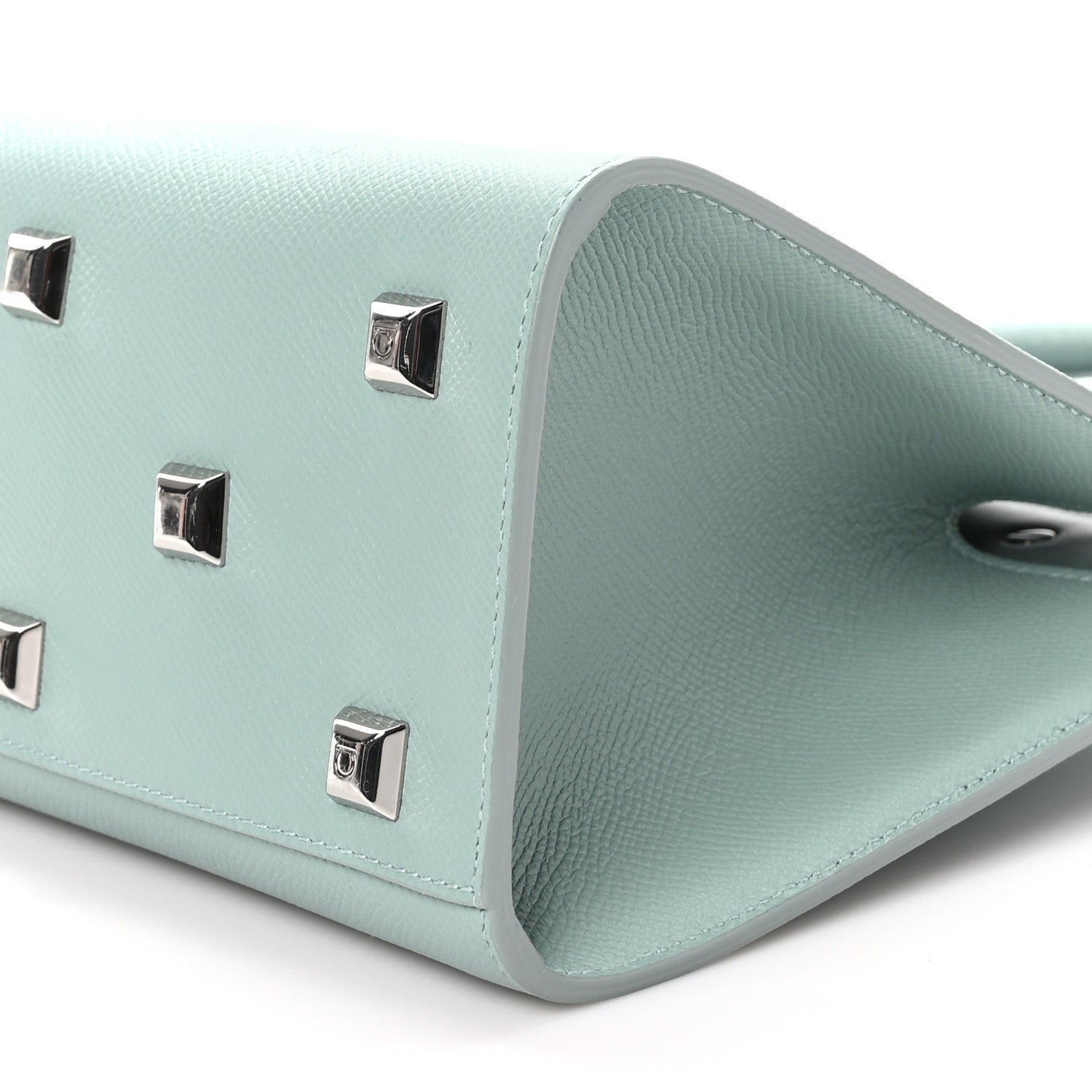 Salvatore Ferragamo Hammered Calfskin Small The Studio Box Bag Aqua Green 9 of 10