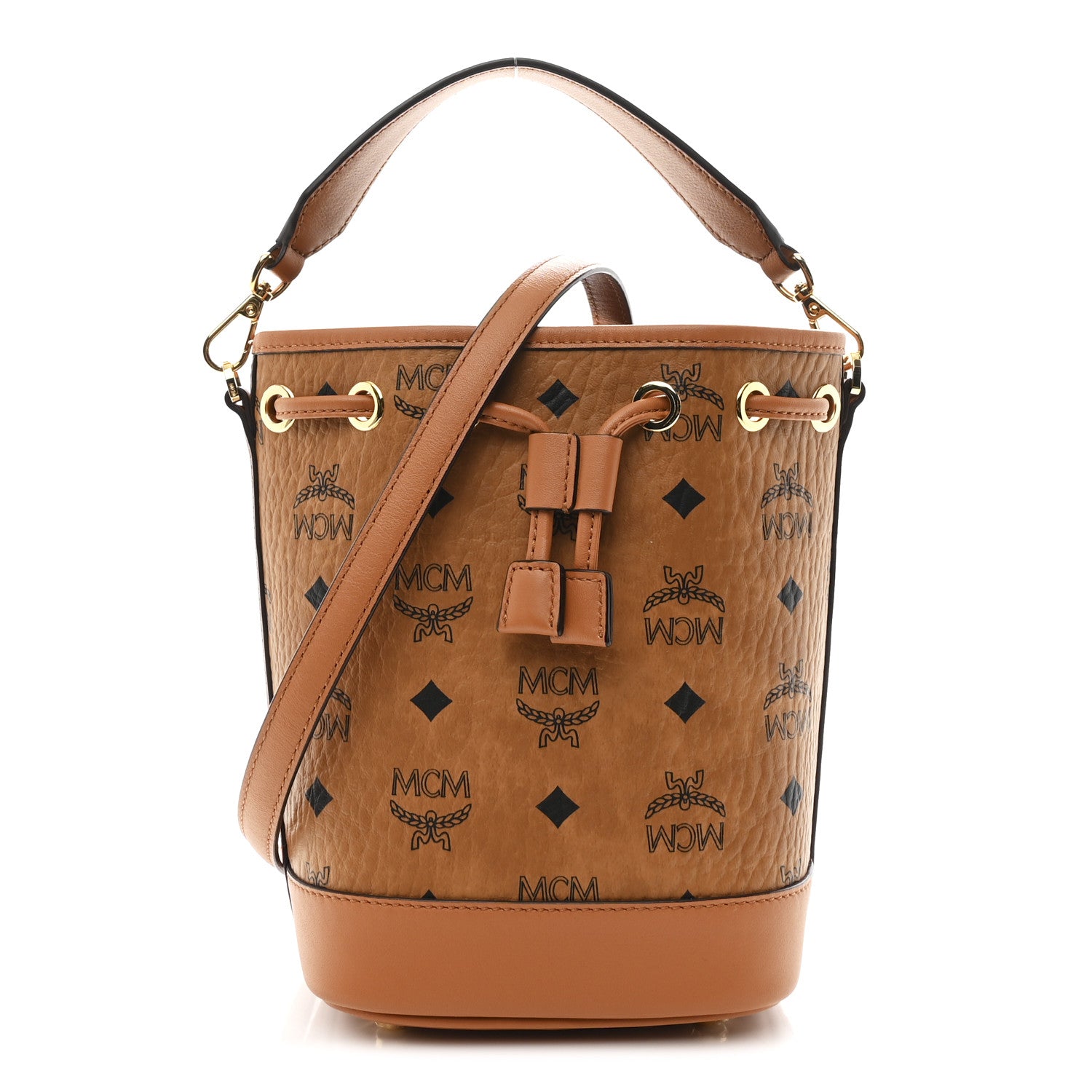 MCM Visetos Mini Dessau Drawstring Bucket Bag Cognac 1808808