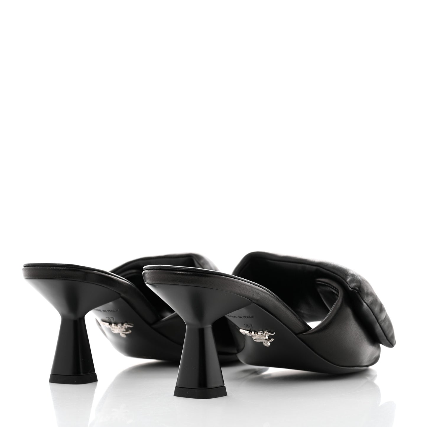 Nappa Soft Padded Metal Triangle Logo 65mm Slide Sandals 37 Black