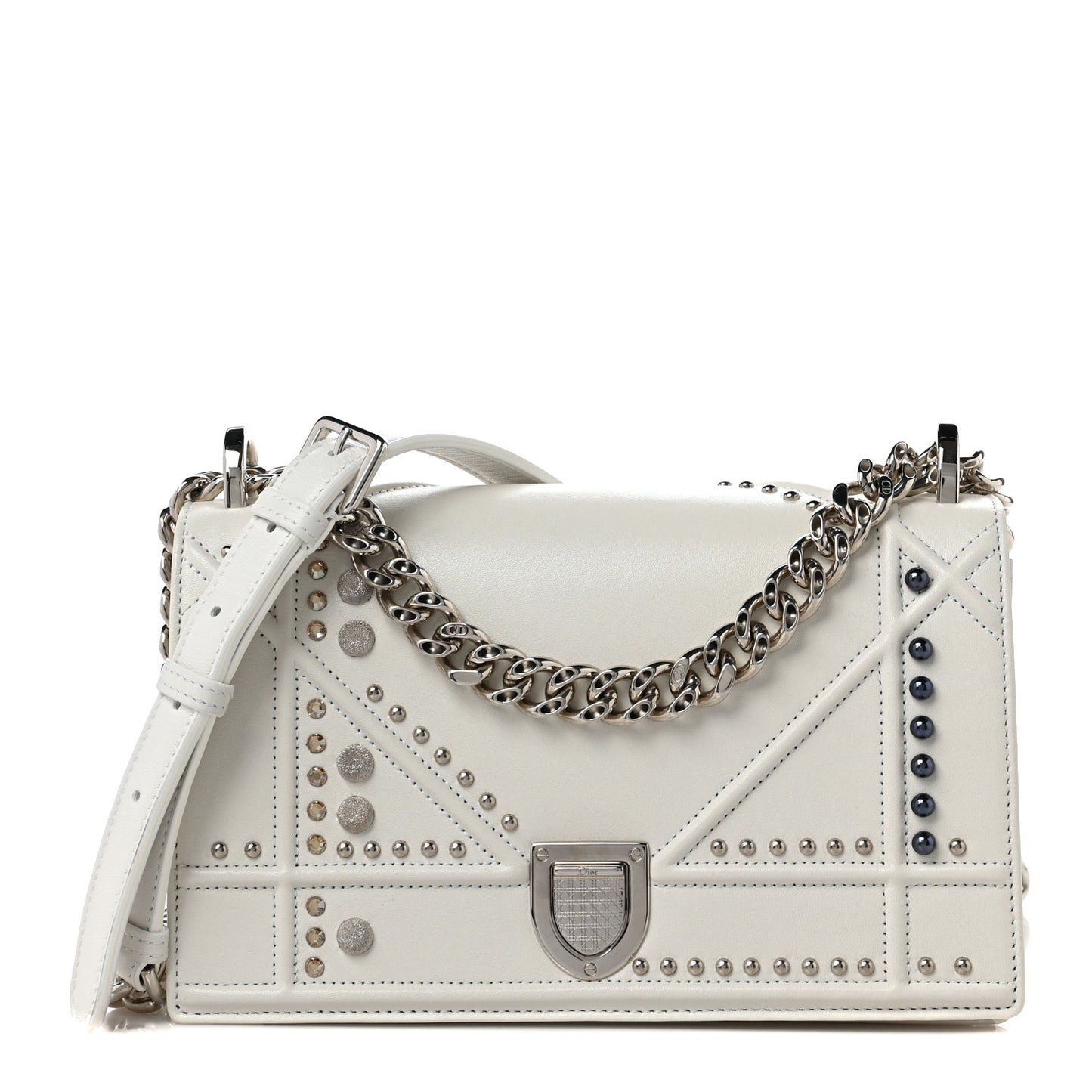 Lambskin Crystal Studded Small Diorama Flap Bag Off White