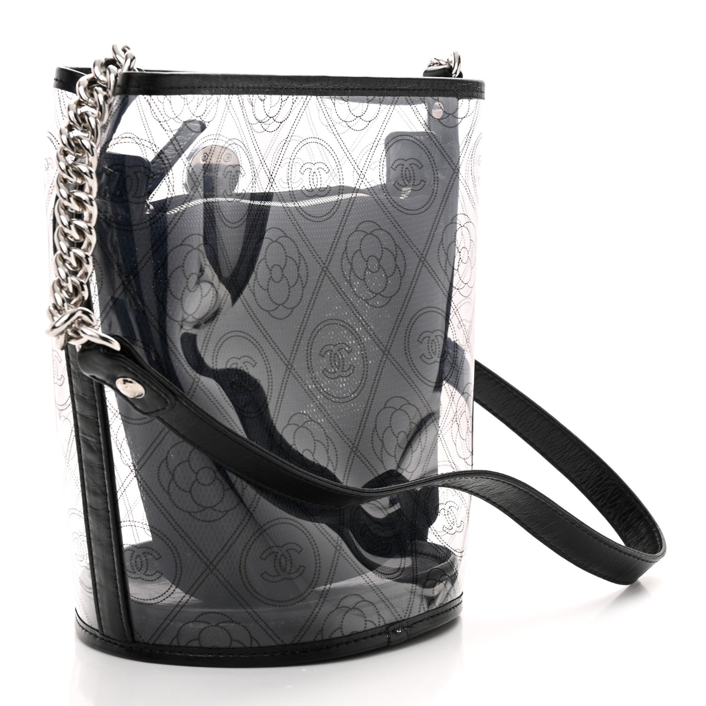 Crumpled Calfskin PVC Bucket Bag Black