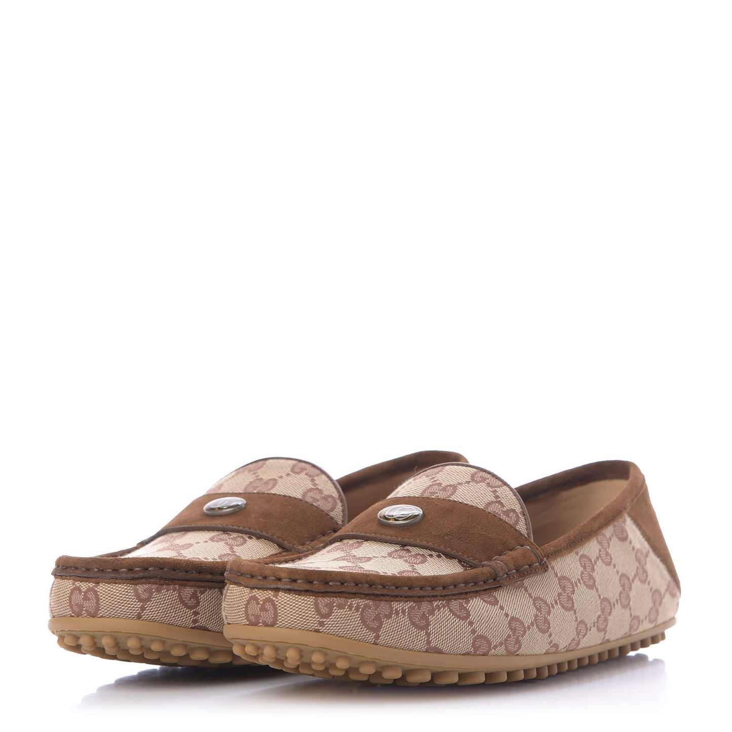 GG Monogram Suede Mens Driver Loafers 7 Beige Ruggine Cuir