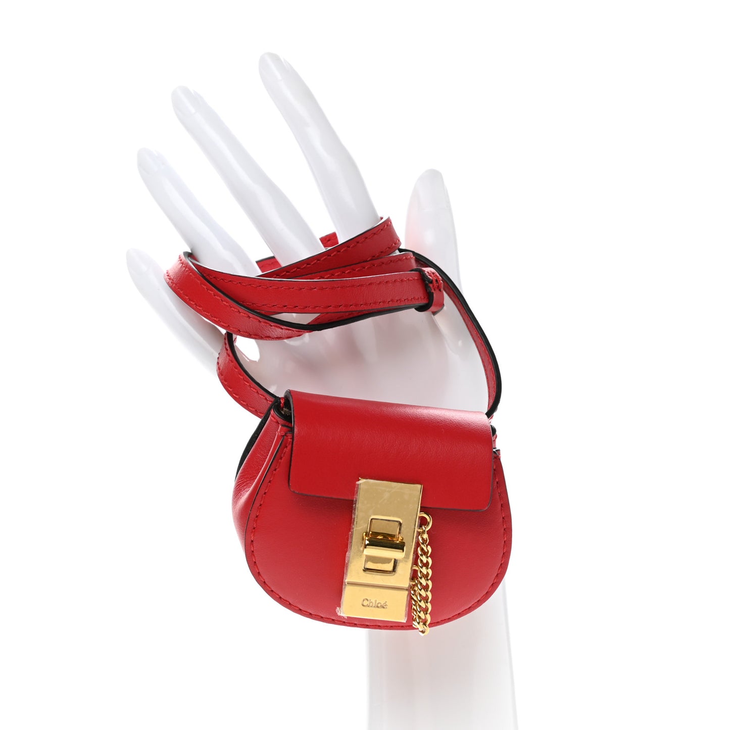 Shiny Calfskin Mini Drew Bracelet Bag Juicy Red