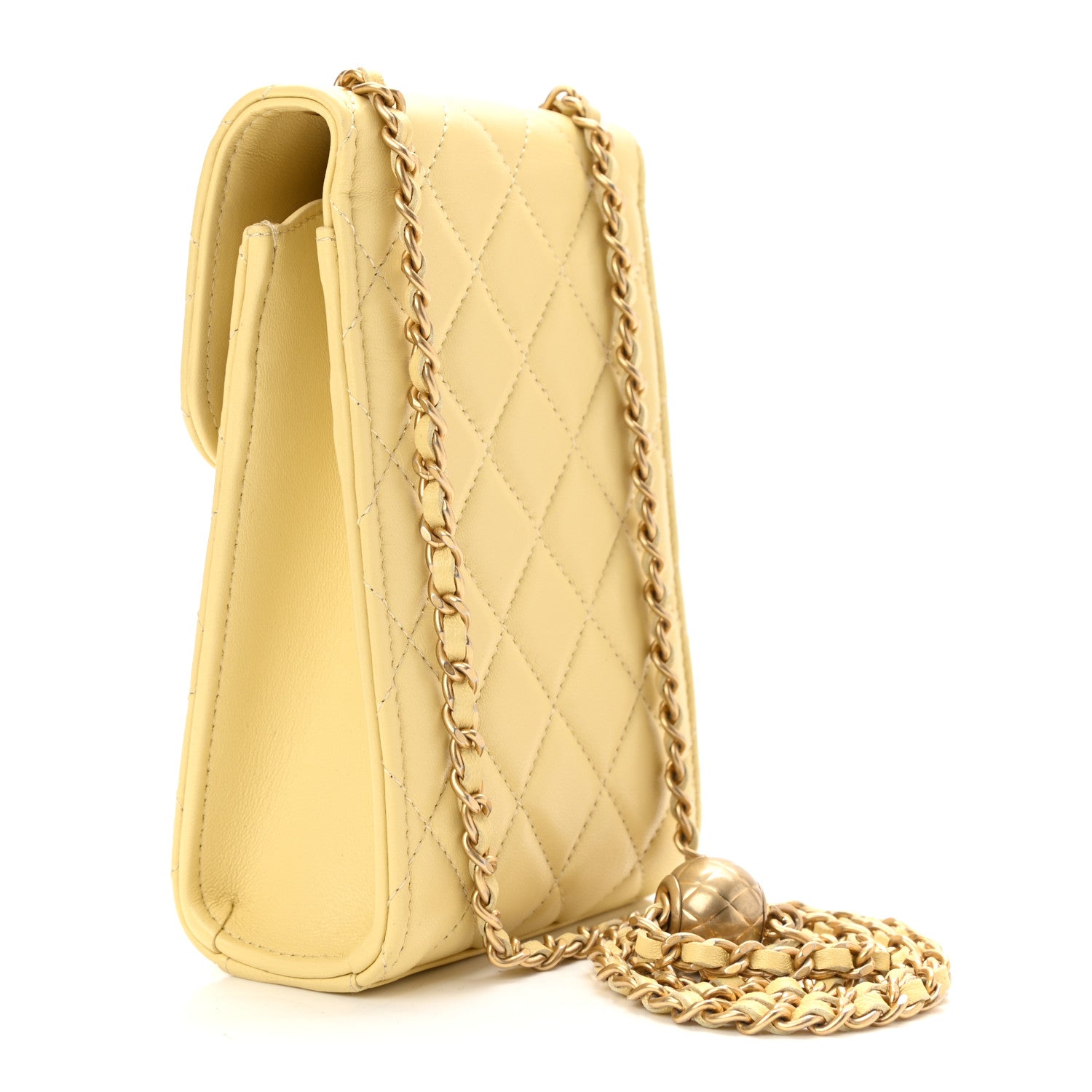Chanel Lambskin Quilted Pearl Crush Phone Holder With Chain Yellow 3 of 12