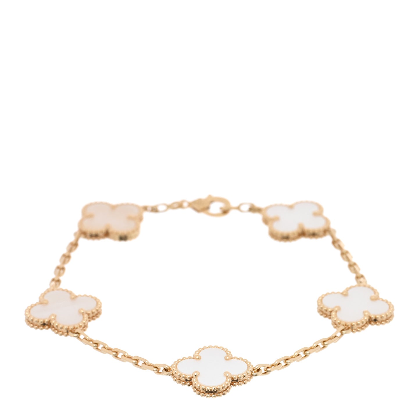 18K Yellow Gold Mother of Pearl 5 Motifs Vintage Alhambra Bracelet