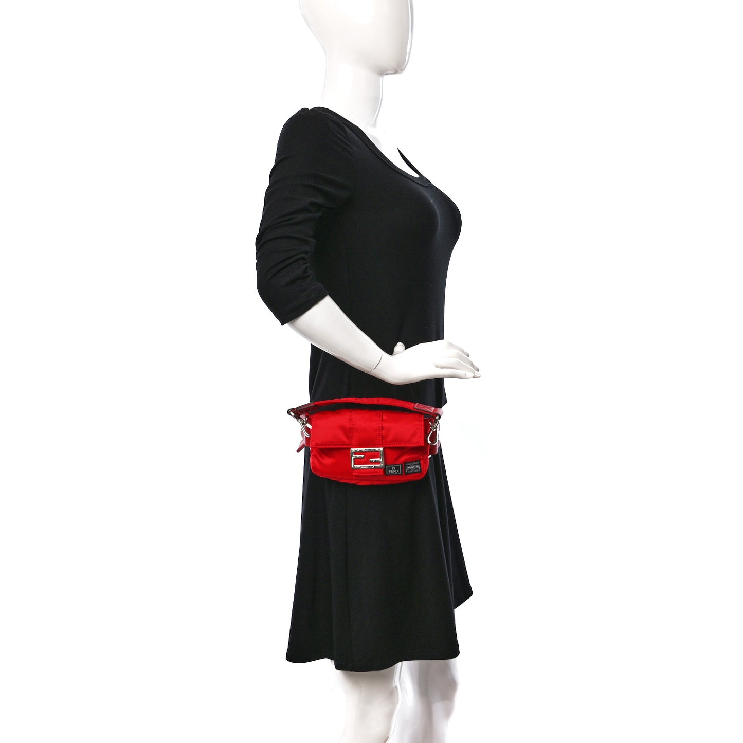 X PORTER Nylon Cuoio Roma Mini Phone Baguette Belt Bag Cardinale Fuoco